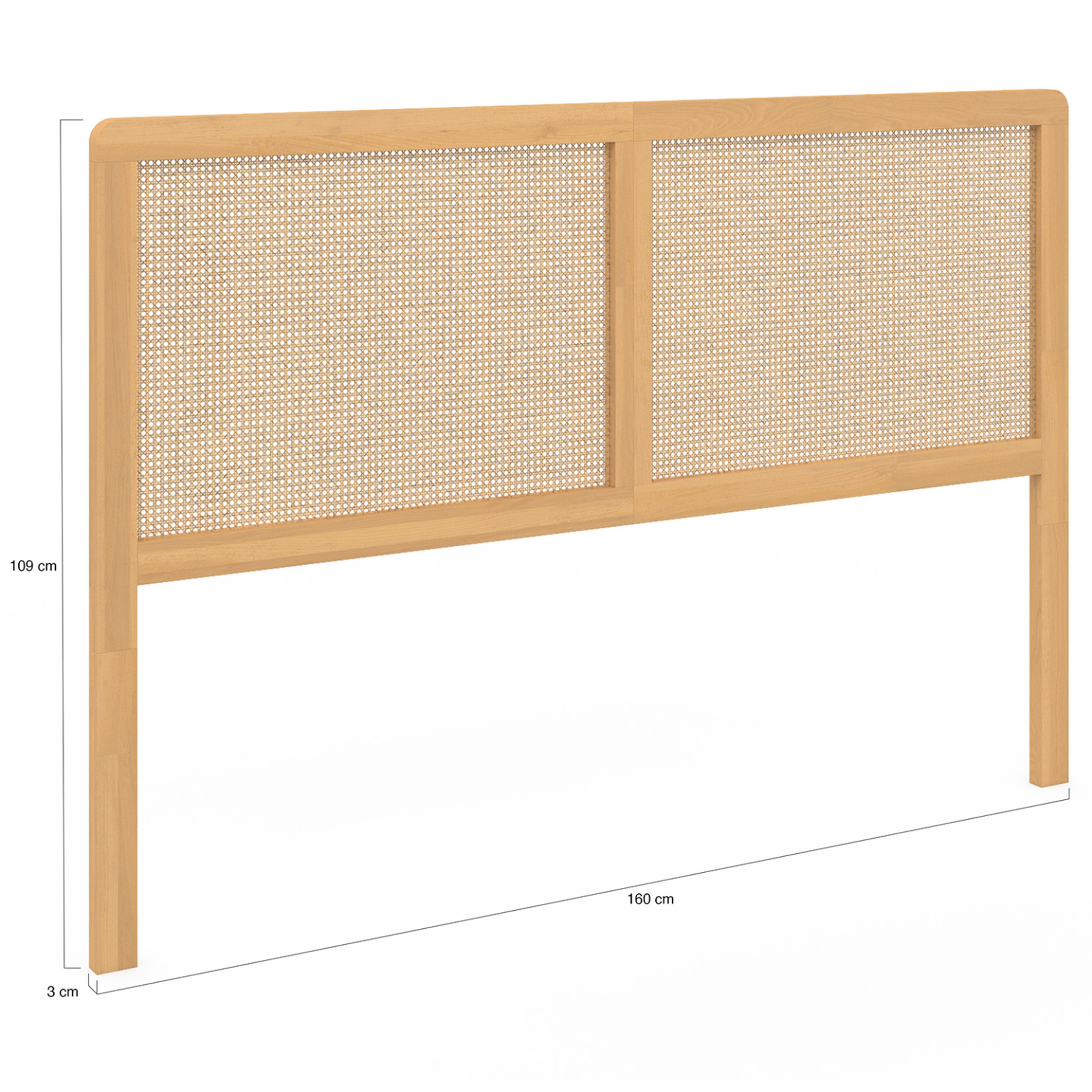 Voir la diapositive 4 : ID MARKET Tête de lit sur pied edhen 160 cm cannage et bois