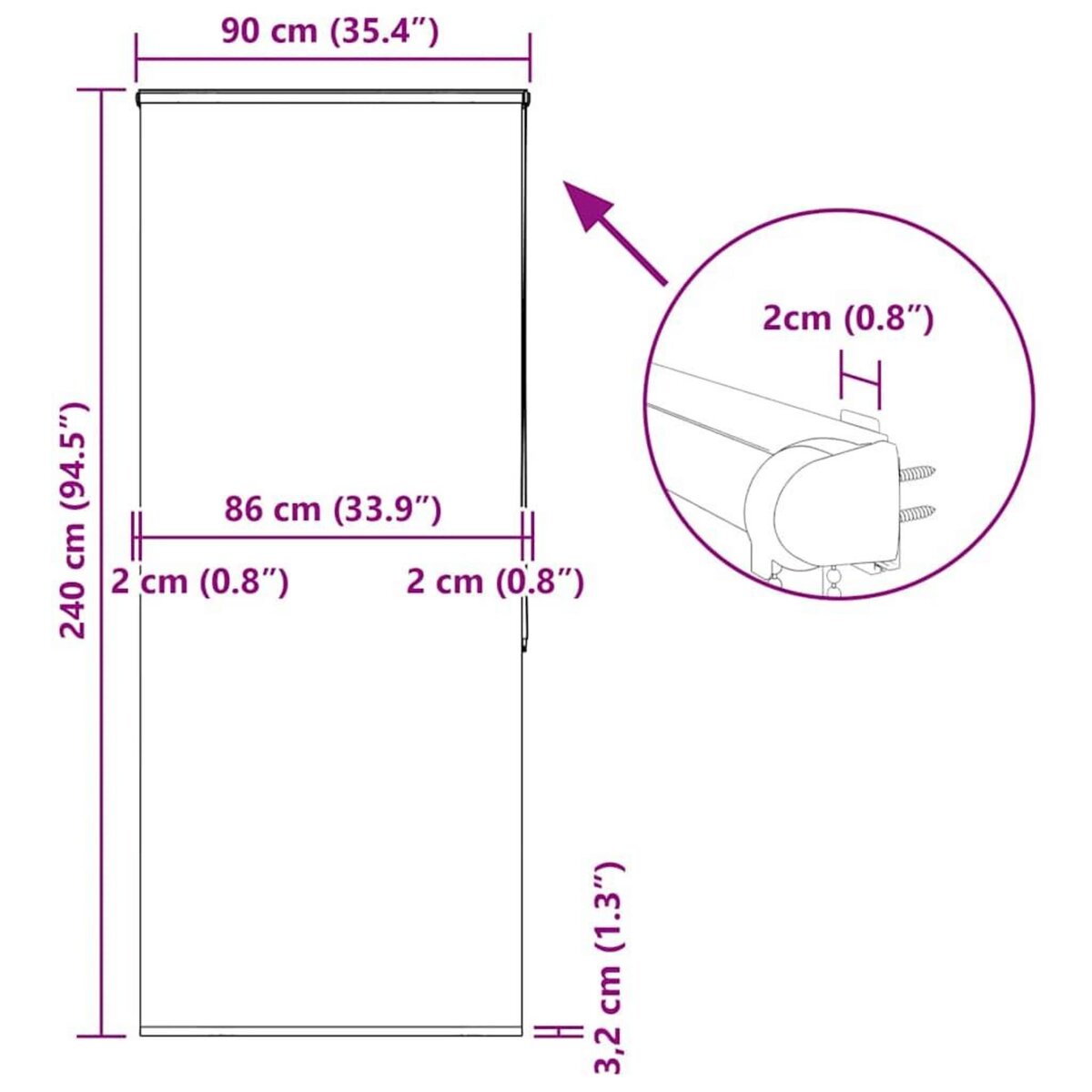 VIDAXL Store enrouleur de douche avec cassette largeur du tissu 86 cm