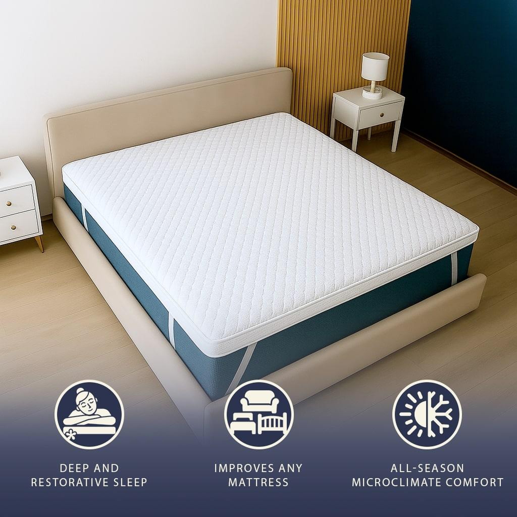 Voir la diapositive 4 : THE WHITE STONE Surmatelas 80x190 cm en Mémoire de Forme Pure | Hauteur 5 cm | Respirant & Hypoallergénique | Fabriqué en Italie | Correcteur de Matelas