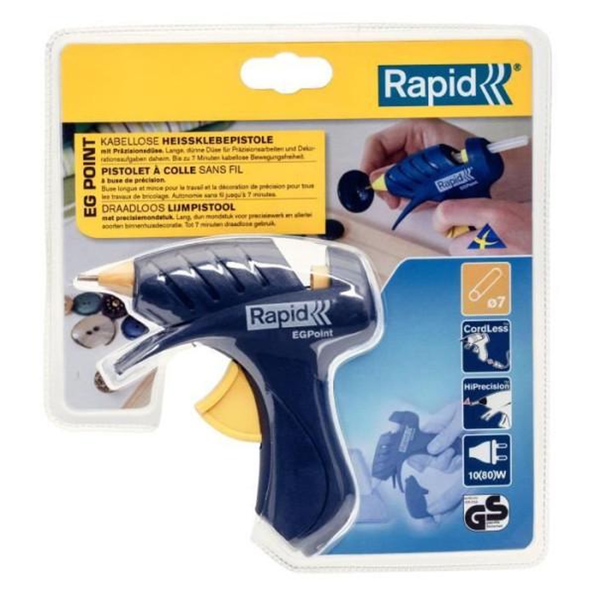 Voir la diapositive 2 : Rapid Pistolet a colle sans fil - RAPID - EGPoint - Buse de 8mm - Cordon amovible - Batterie fournie