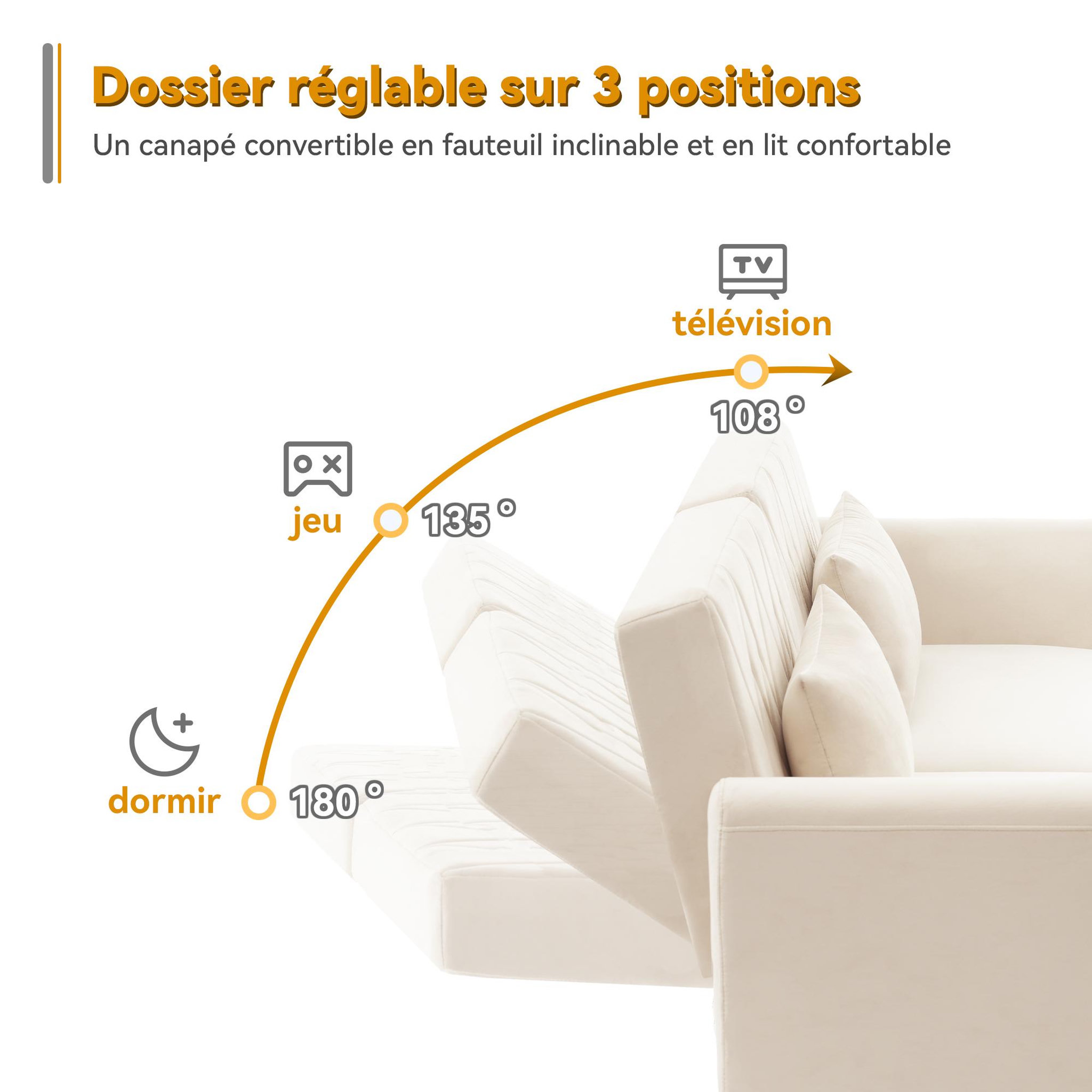 Voir la diapositive 5 : MERAX Canapé droit convertible