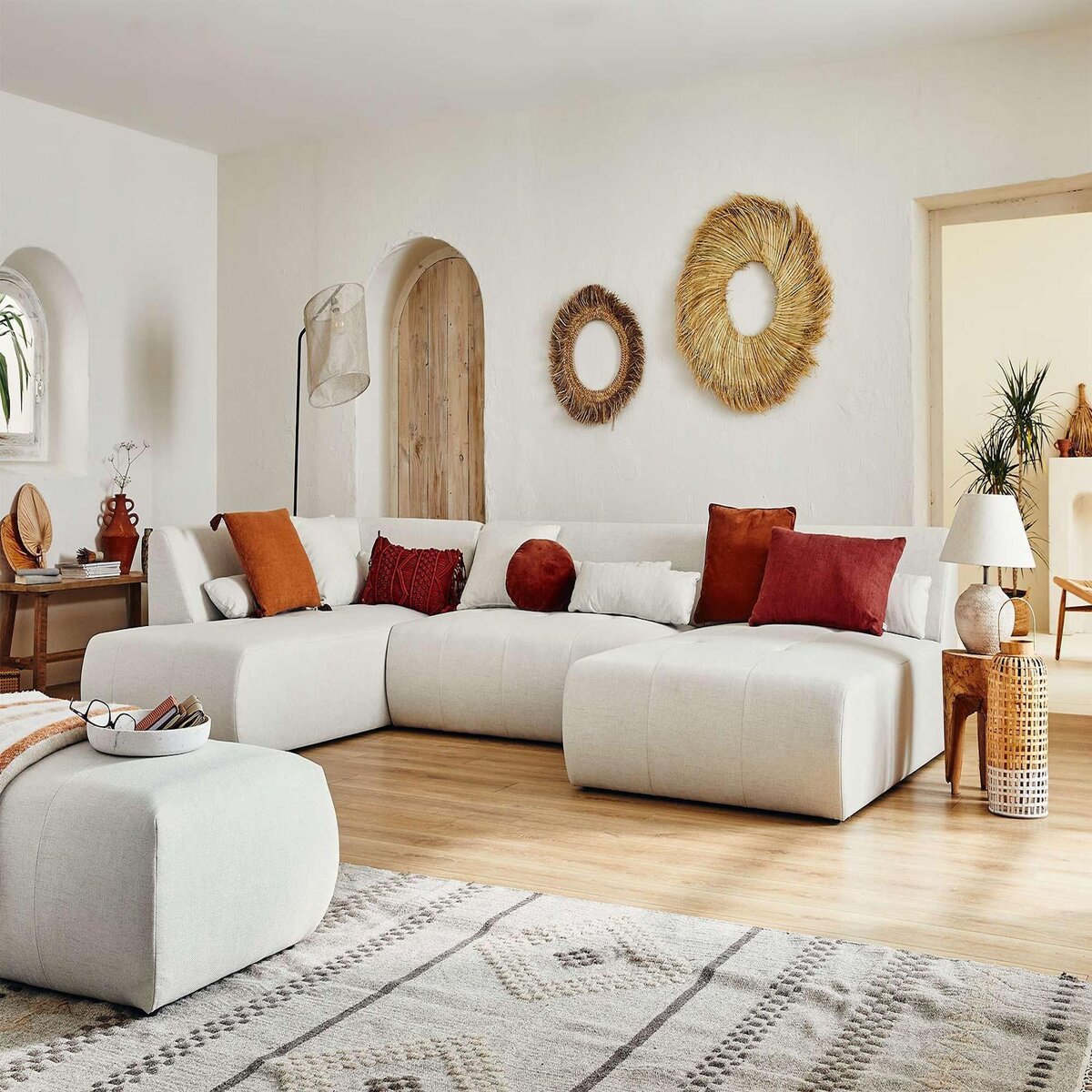 LISA DESIGN Onyx - canapé panoramique d'angle gauche 7 places - en tissu