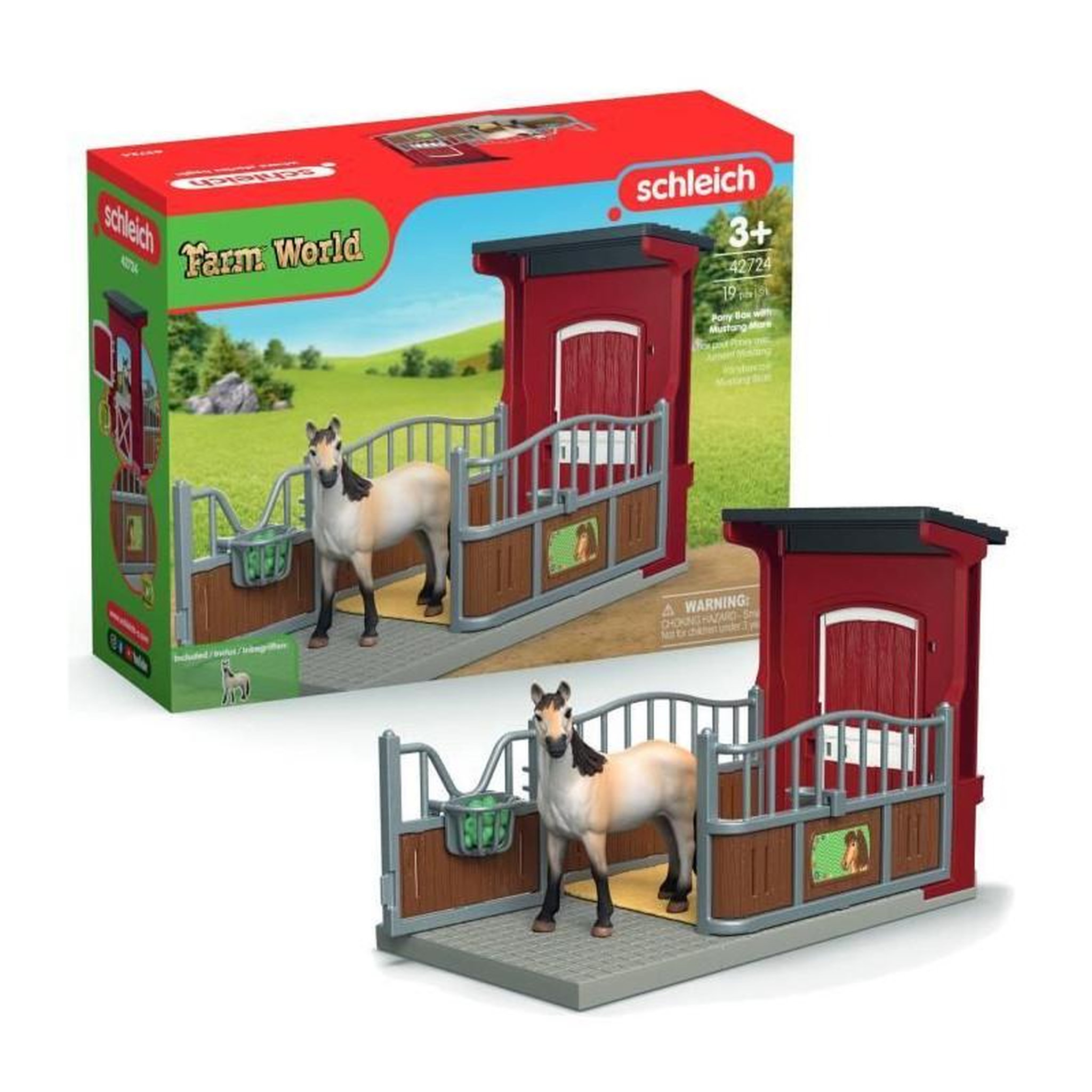Schleich Coffret Box avec Jument Mustang, SCHLEICH 42724 Farm World, Des 4 ans
