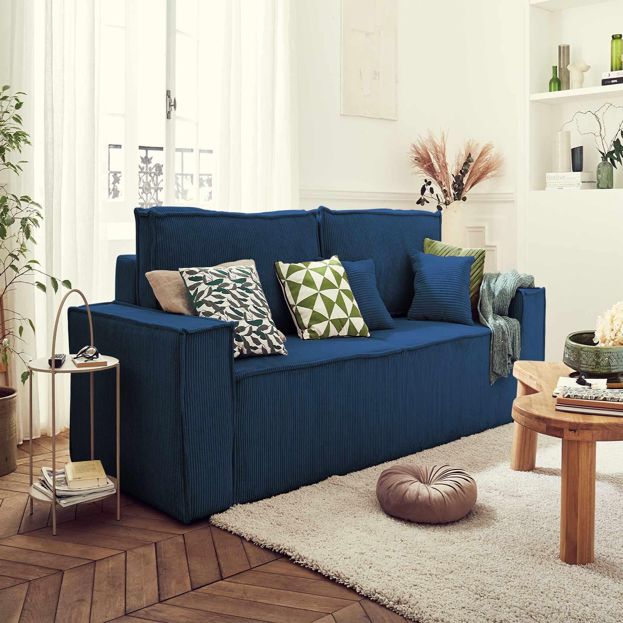 Voir la diapositive 5 : BEST MOBILIER Dellia - canapé 3 places convertible - avec coffre - en velours côtelé - style contemporain