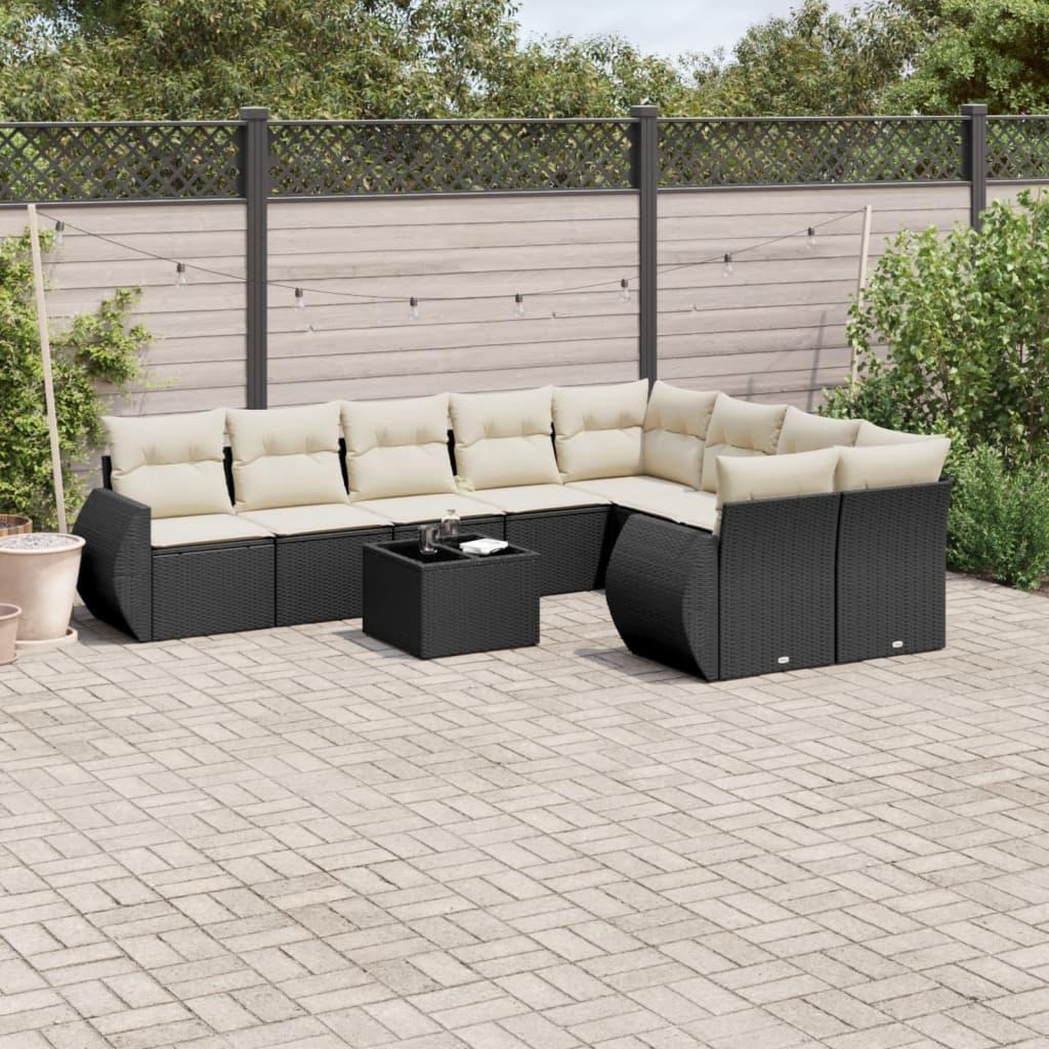 VIDAXL Salon de jardin 10 pcs avec coussins noir resine tressee