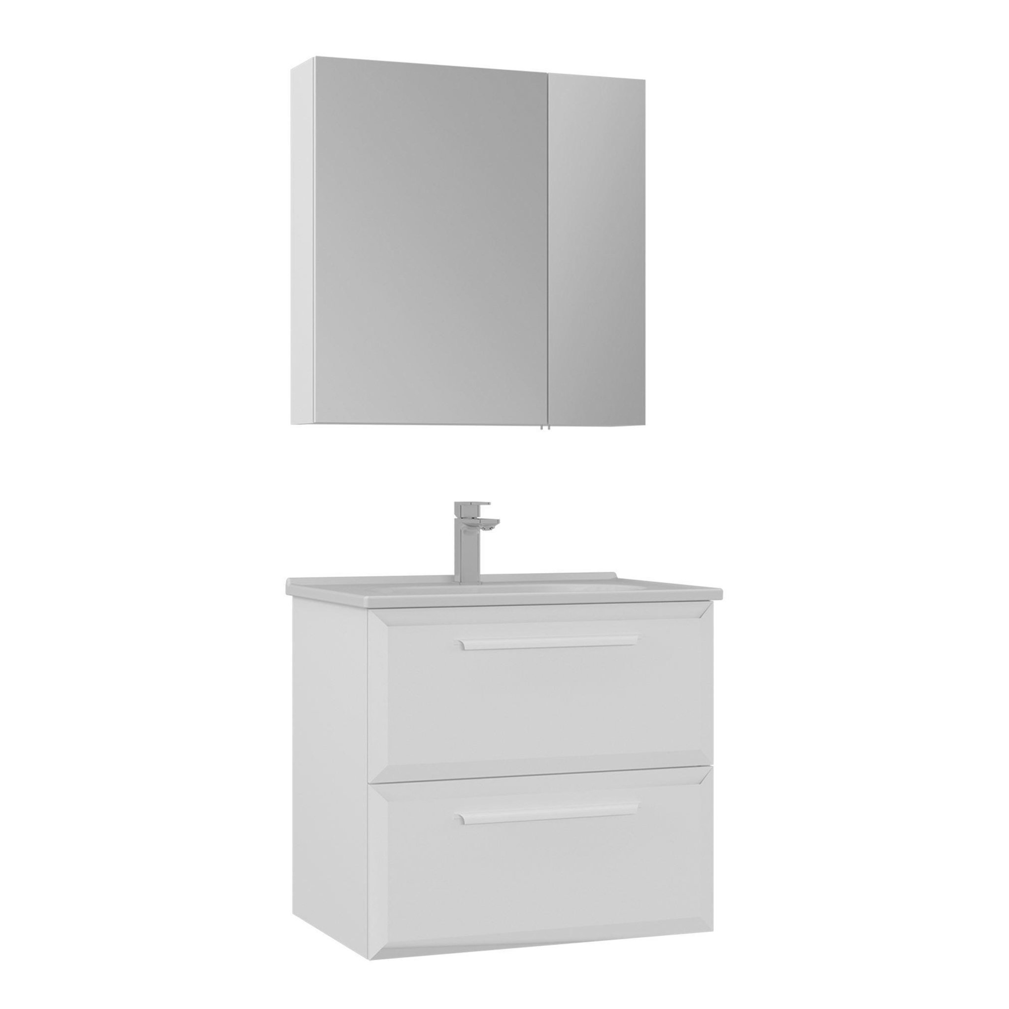 Habitat et Jardin Meuble avec simple vasque et miroir  Nuvola 65 v2  - 65 x 50 x 62 cm - White