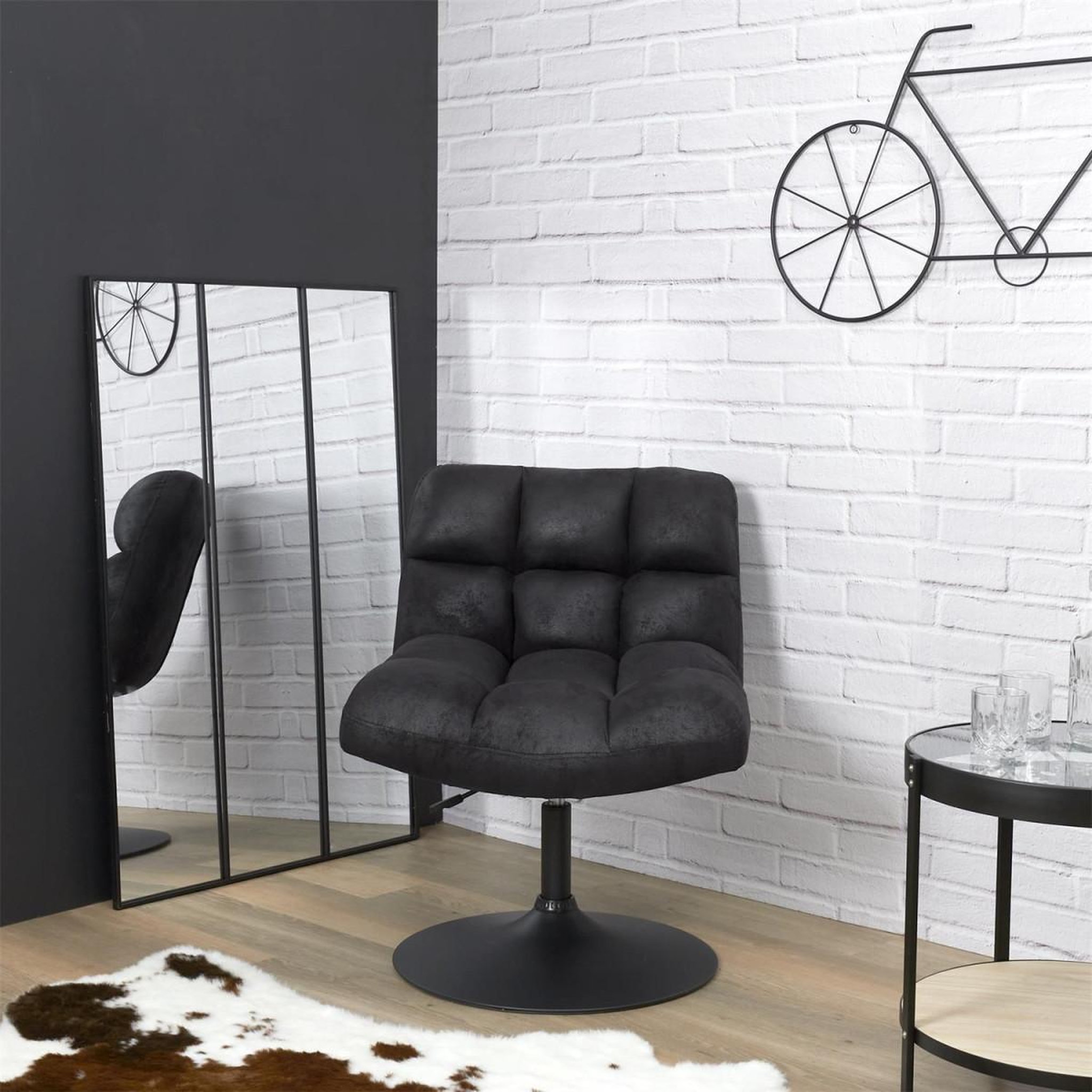 Voir la diapositive 2 : The Home Deco Factory Fauteuil vintage design  indus  89cm noir