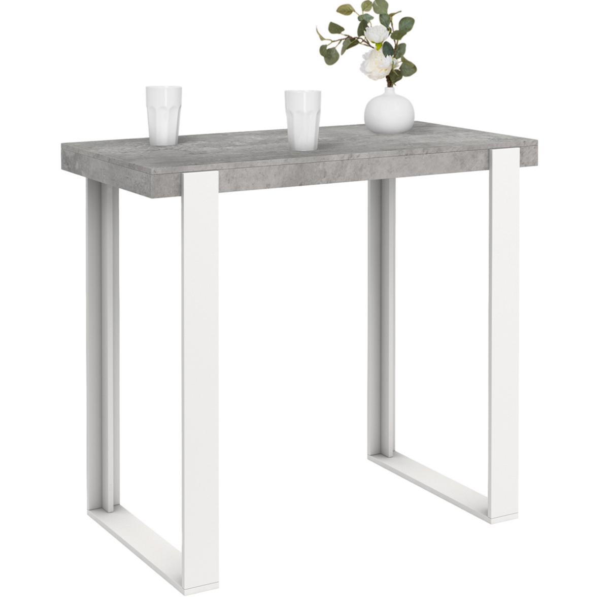 ID MARKET Table haute de bar PHOENIX effet béton et blanc 113 cm