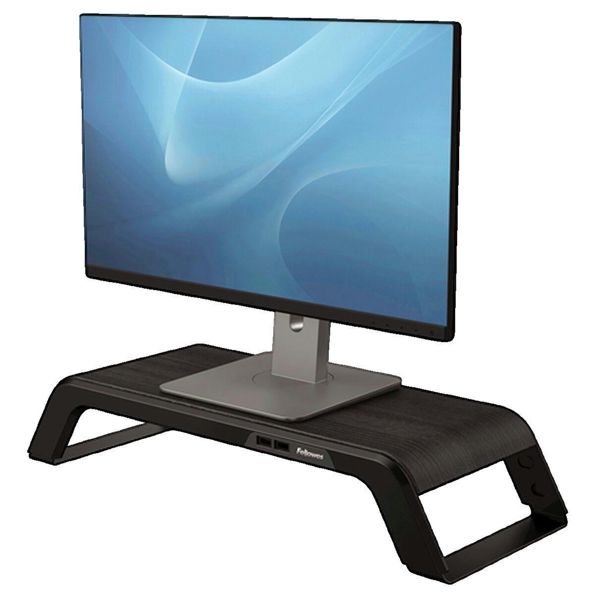 Fellowes Support d'écran Fellowes Hana en aluminium et bois avec ports USB et hauteur réglable
