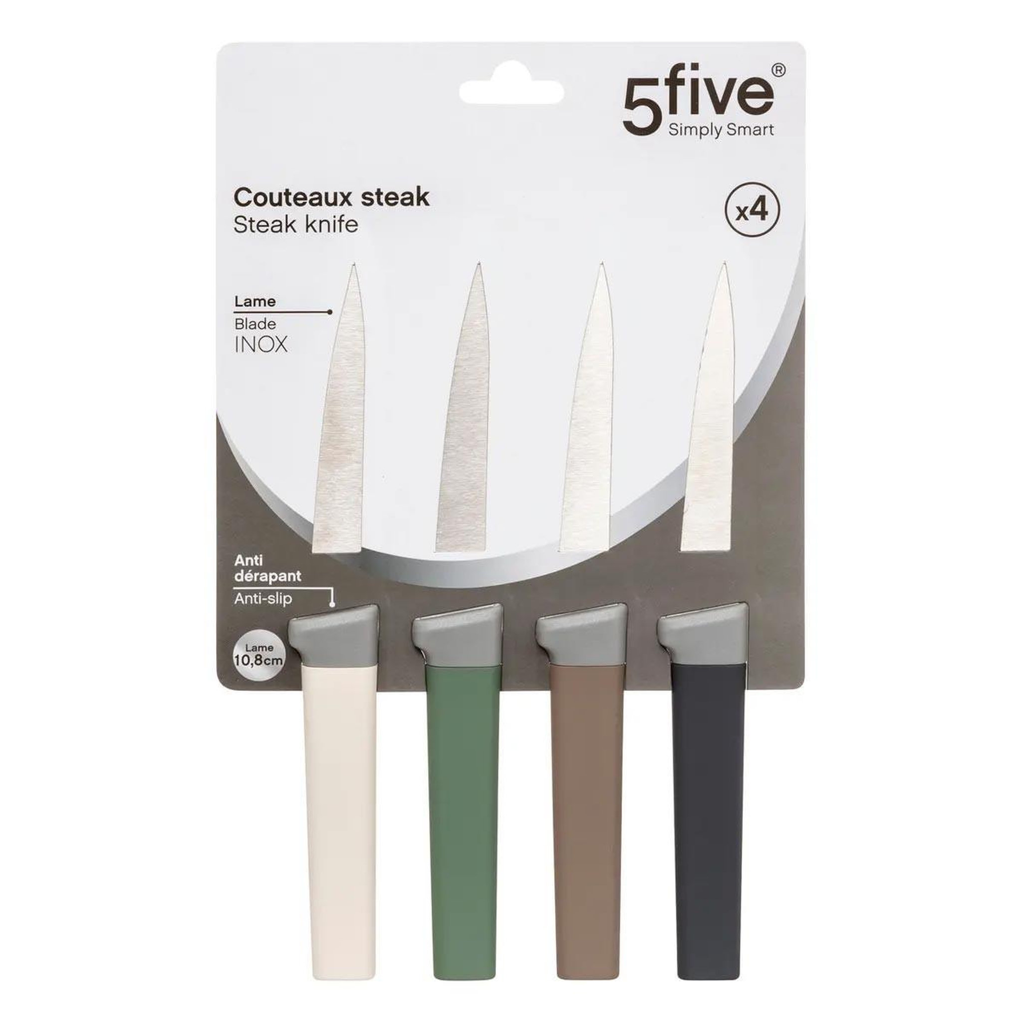 Voir la diapositive 6 : FIVE Lot de 4 couteaux à steak  antidérapant  22cm multicolore