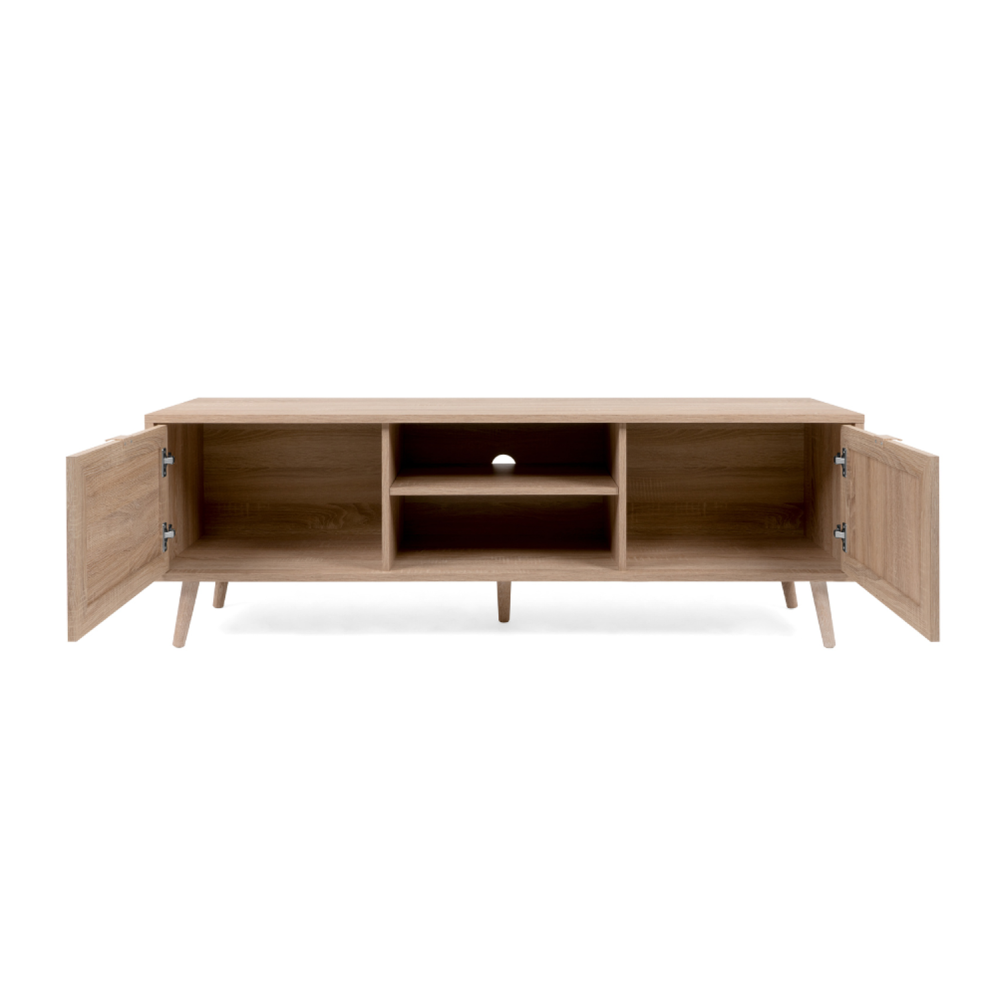 Voir la diapositive 5 : CONCEPT USINE Meuble tv en bois avec placards effeffet cannage tivat