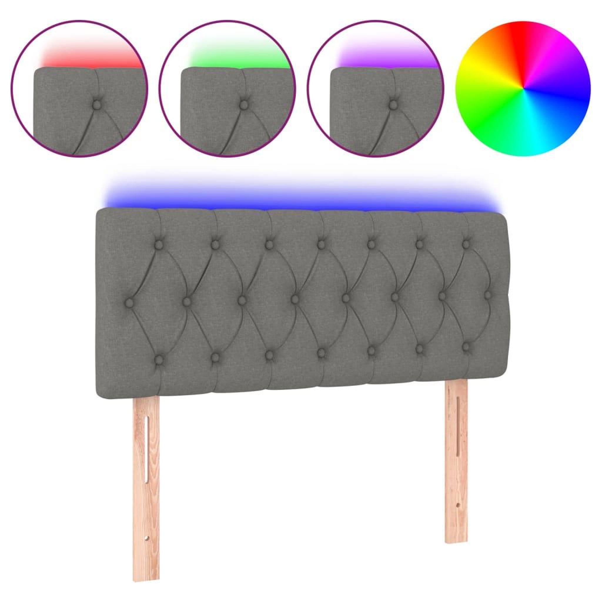 Voir la diapositive 2 : VIDAXL Tete de lit a LED Gris fonce 90x7x78/88 cm Tissu