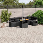 VIDAXL Salon de jardin 7 pcs avec coussins noir resine tressee