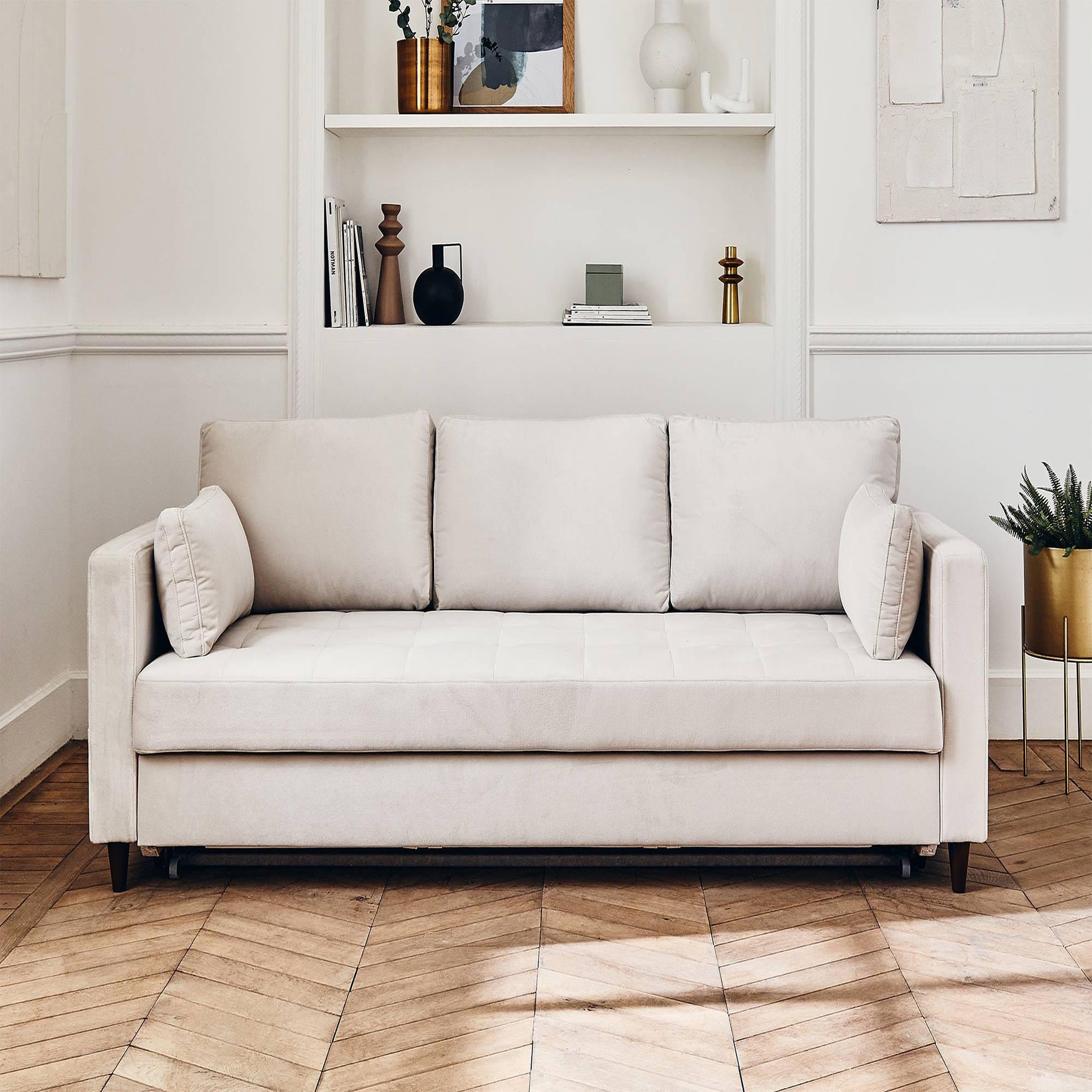Voir la diapositive 5 : BEST MOBILIER Anna - canapé droit 3 places convertible avec poche en velours