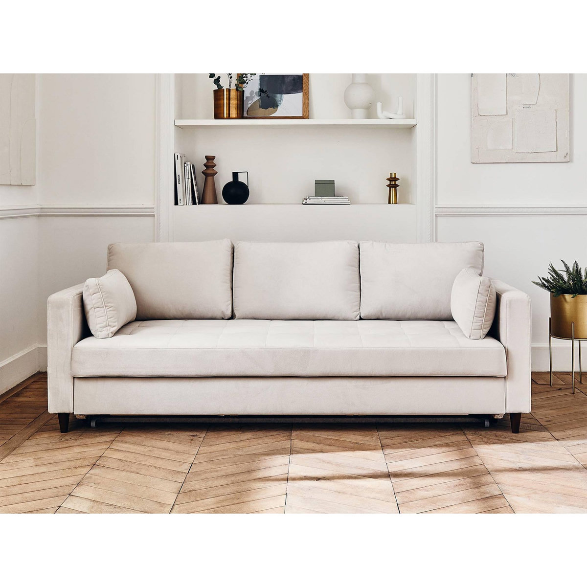 LISA DESIGN Anna - canapé droit 3 places convertible avec poche en velours