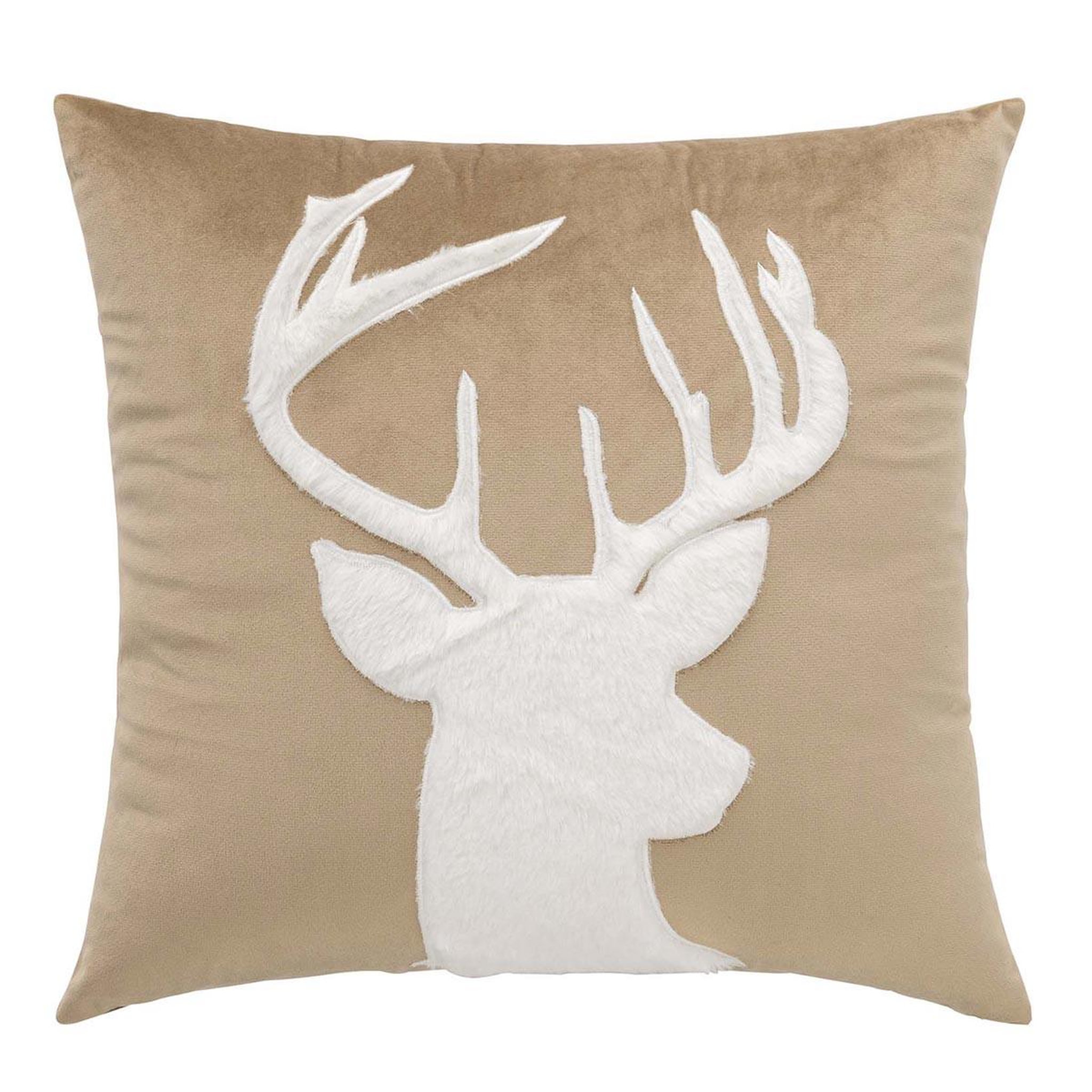 Douceur d'Intérieur Coussin déco en velours  cerf  45x45cm sable