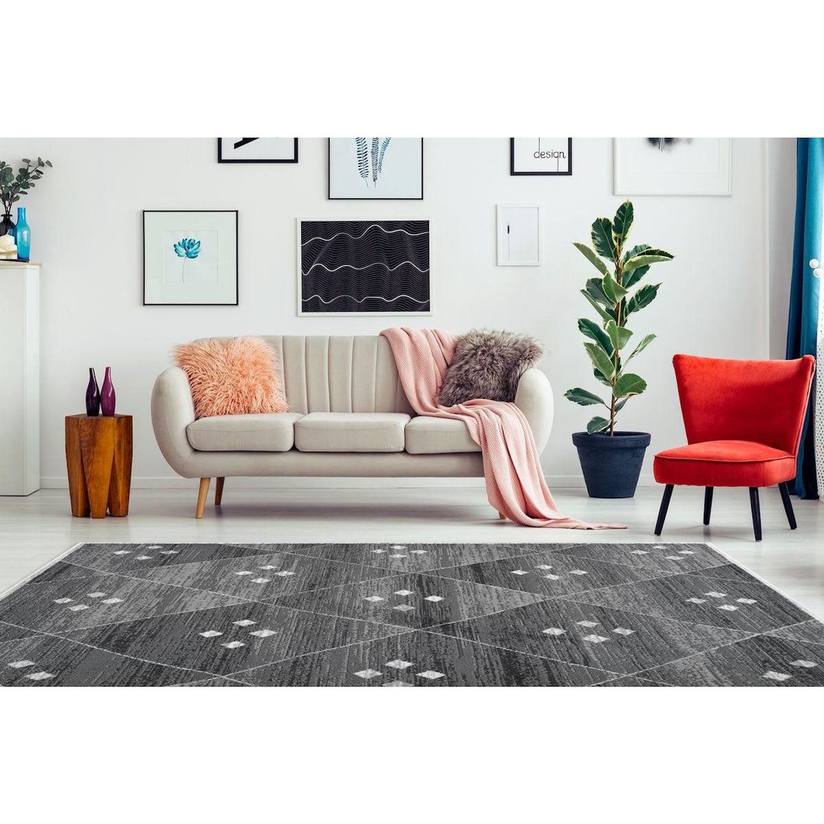 Paris Prix Tapis Géométrique à Poils Courts  Vancouver V  Gris