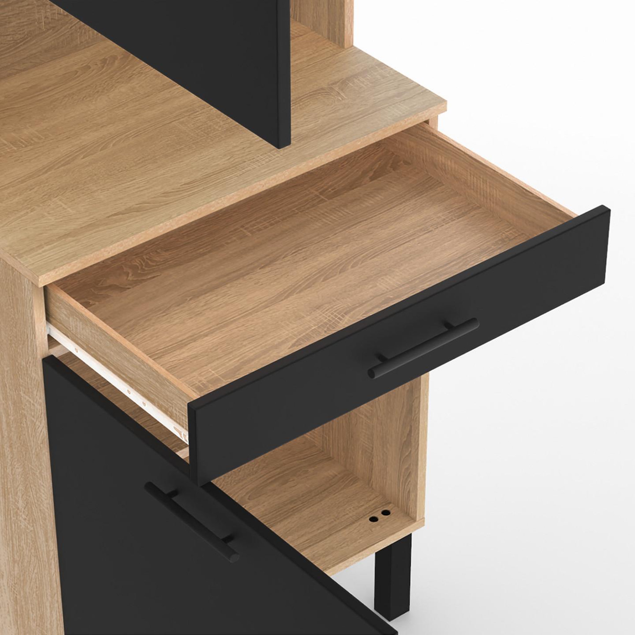 Voir la diapositive 6 : ID MARKET Buffet de cuisine 60 cm cina 2 portes + tiroir façon hêtre et noir