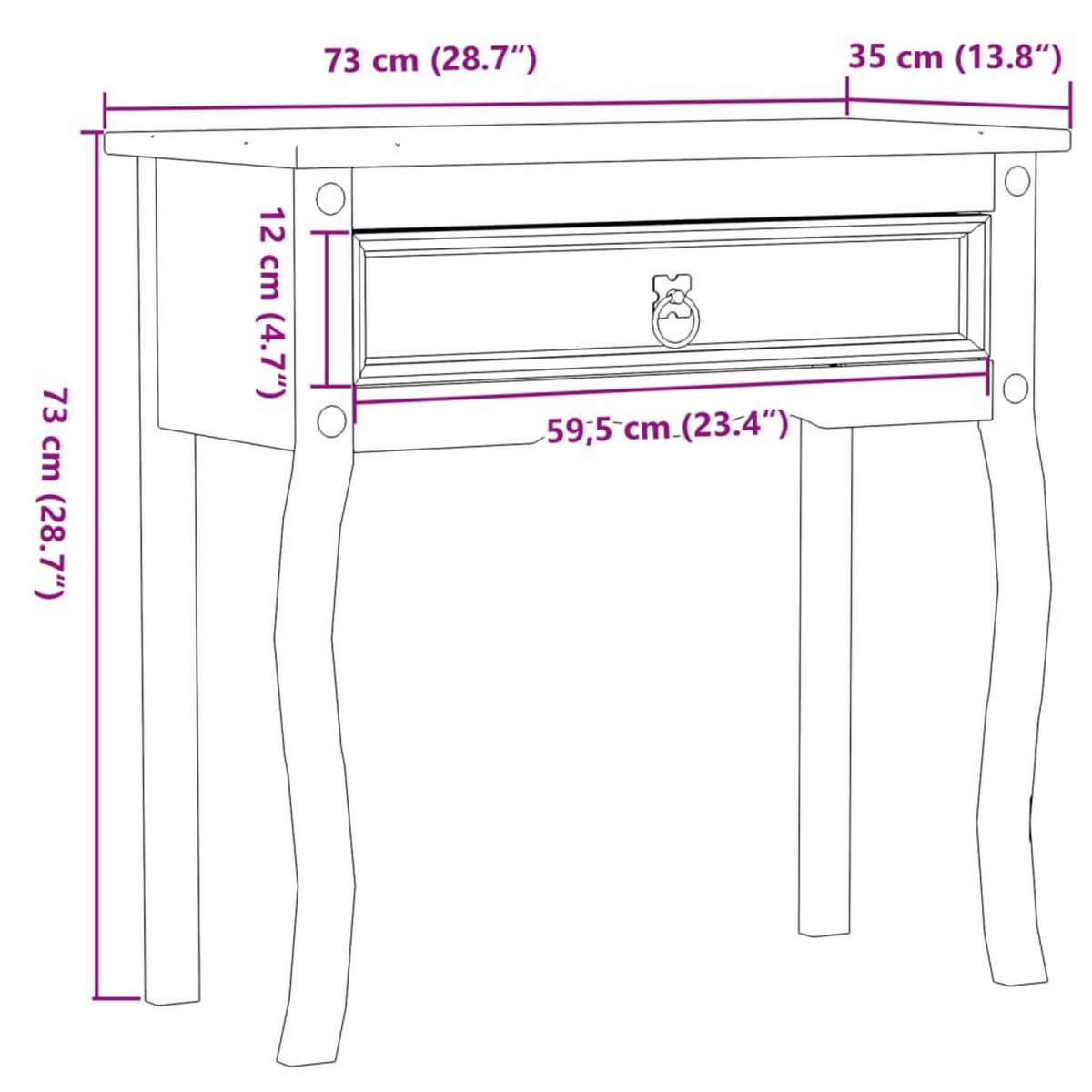 VIDAXL Table console  73x35x73 cm bois de pin massif