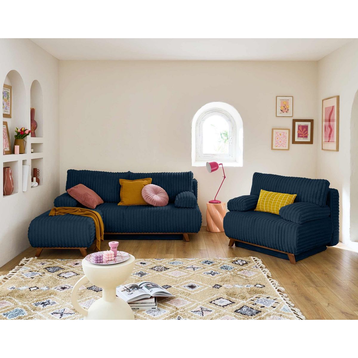 BEST MOBILIER Cristal - pouf modulable - 65 cm - en fausse fourrure côtelée