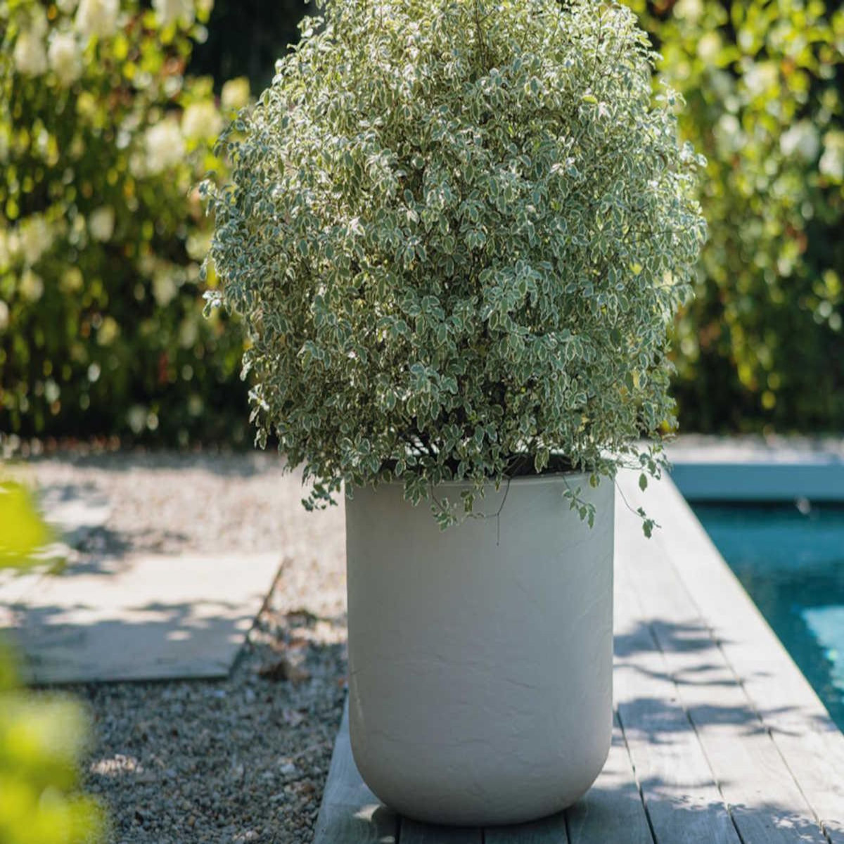 Eda Pot de fleurs rond en plastique Volcania UP - Beige calcaire - Ø 50 cm - Eda