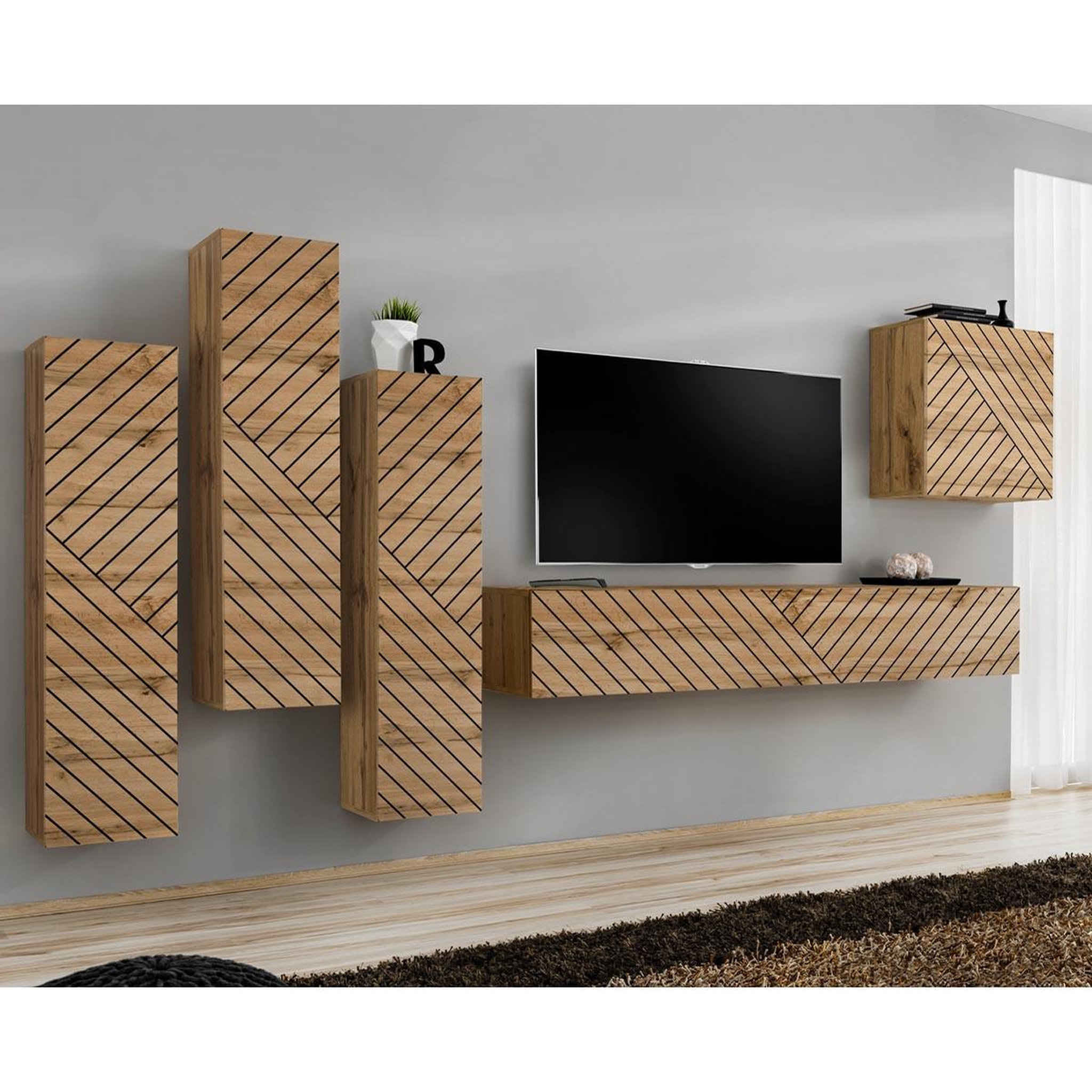 Paris Prix Ensemble meuble tv  switch lamel iii  330cm naturel
