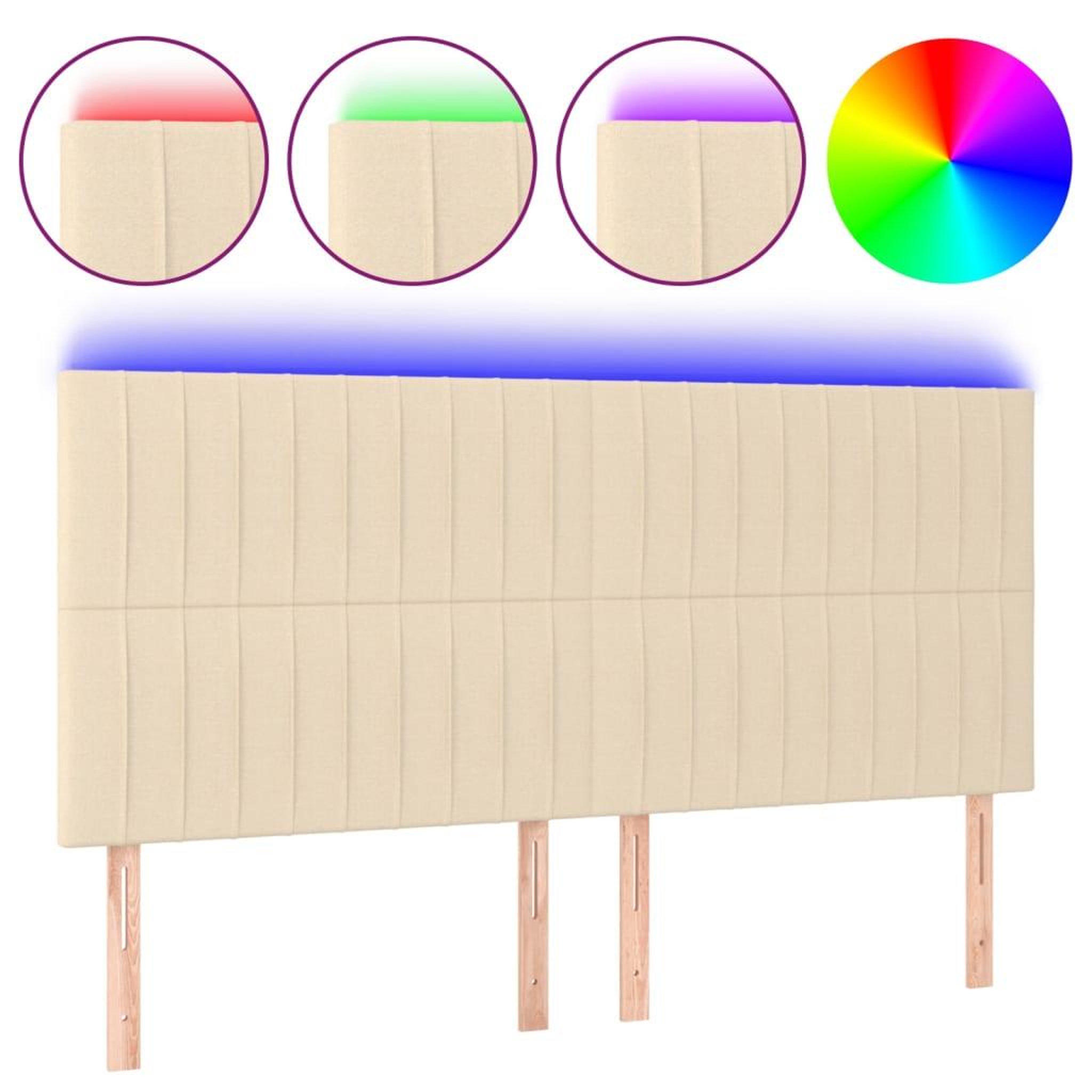 Voir la diapositive 2 : VIDAXL Tete de lit a LED Creme 200x5x118/128 cm Tissu