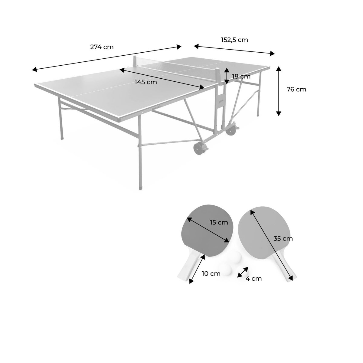 SWEEEK Table de ping pong INDOOR, avec 4 raquettes et 6 balles, pour utilisation intérieure, sport tennis de table