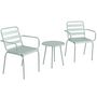 Voir la diapositive 1 : OUTSUNNY Salon de jardin bistro - table basse ronde Ø 60 cm 2 chaises empilables - acier thermolaqué vert de gris