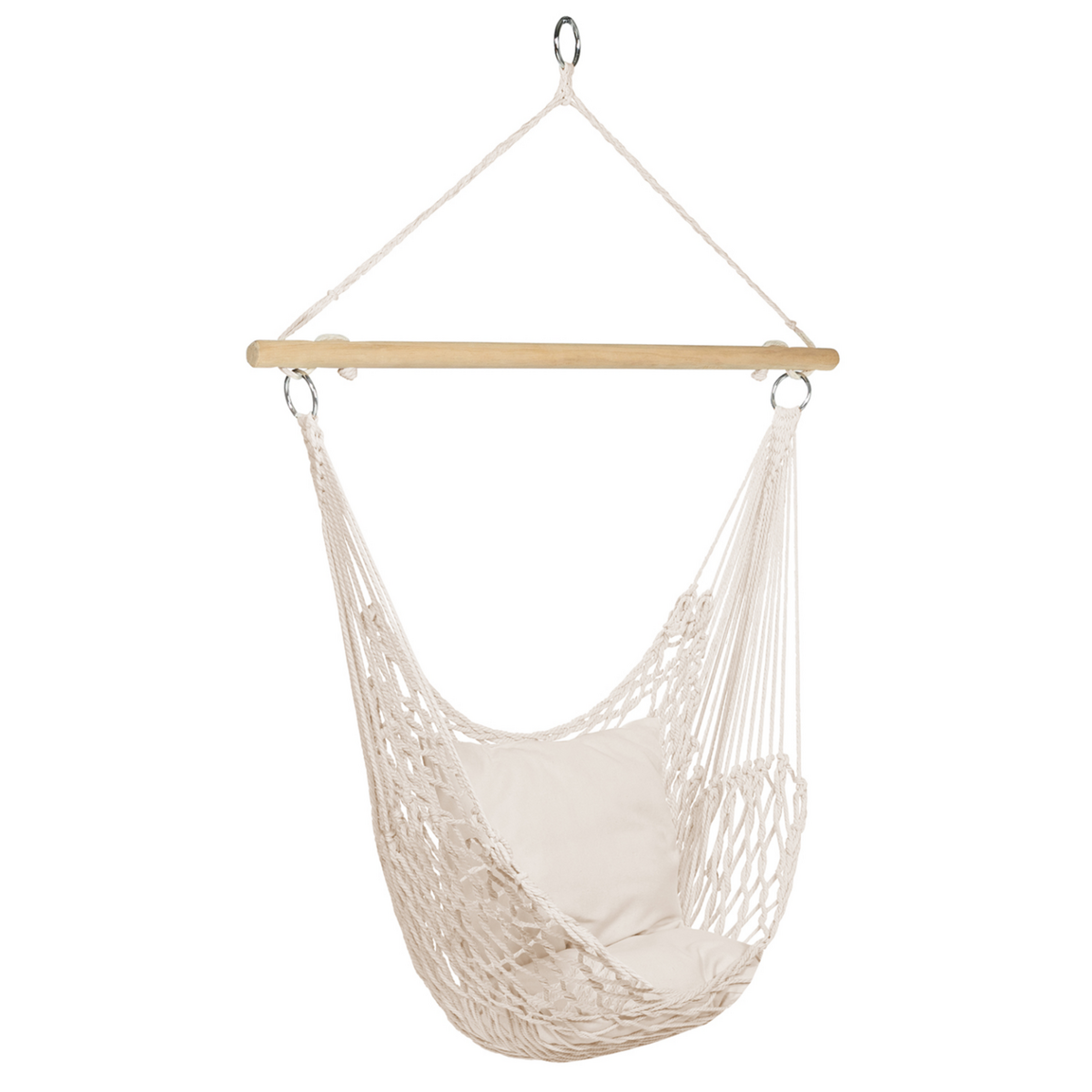 ID MARKET Fauteuil suspendu bohème 2 coussins écru design macramé