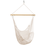 ID MARKET Fauteuil suspendu bohème 2 coussins écru design macramé