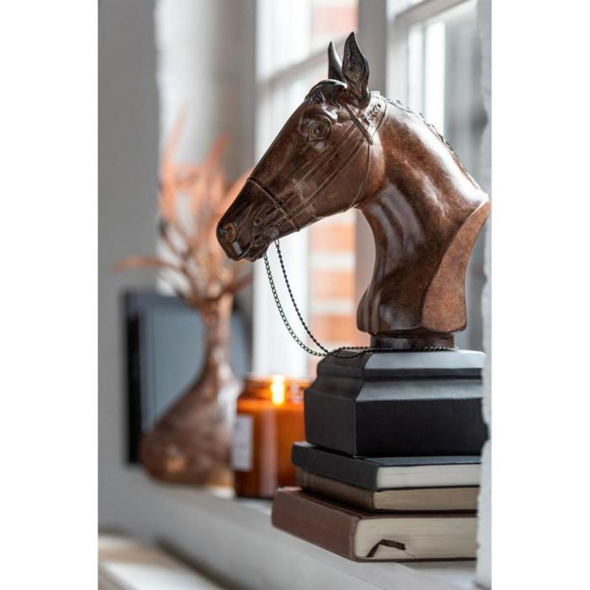 Paris Prix Statuette Déco  Tête de Cheval  35cm Marron