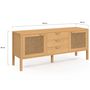 Voir la diapositive 5 : ID MARKET Buffet bas 140 cm EDHEN 2 portes et 3 tiroirs bois et cannage