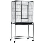 PAWHUT PawHut Cage à Oiseaux Portable avec 4 Mangeoires et 4 Perchoirs Pratique 81 x 48 x 163 cm Noir et Gris