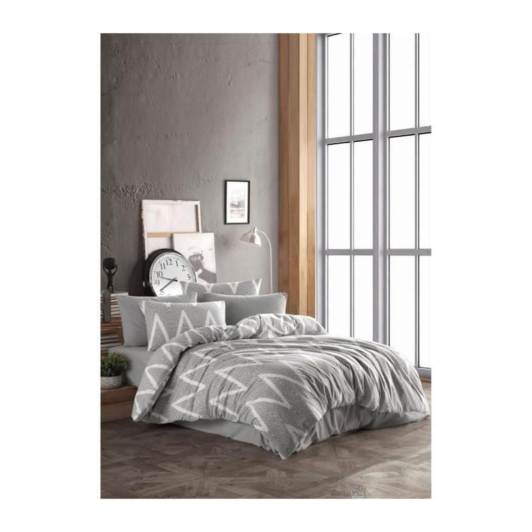 Voir la diapositive 3 : GENERIQUE Parure de lit - 1 housse de couette 220 x 240 cm + 2 taies d'oreiller 60 x 60 cm - 65% coton, 35% polyester - Gris