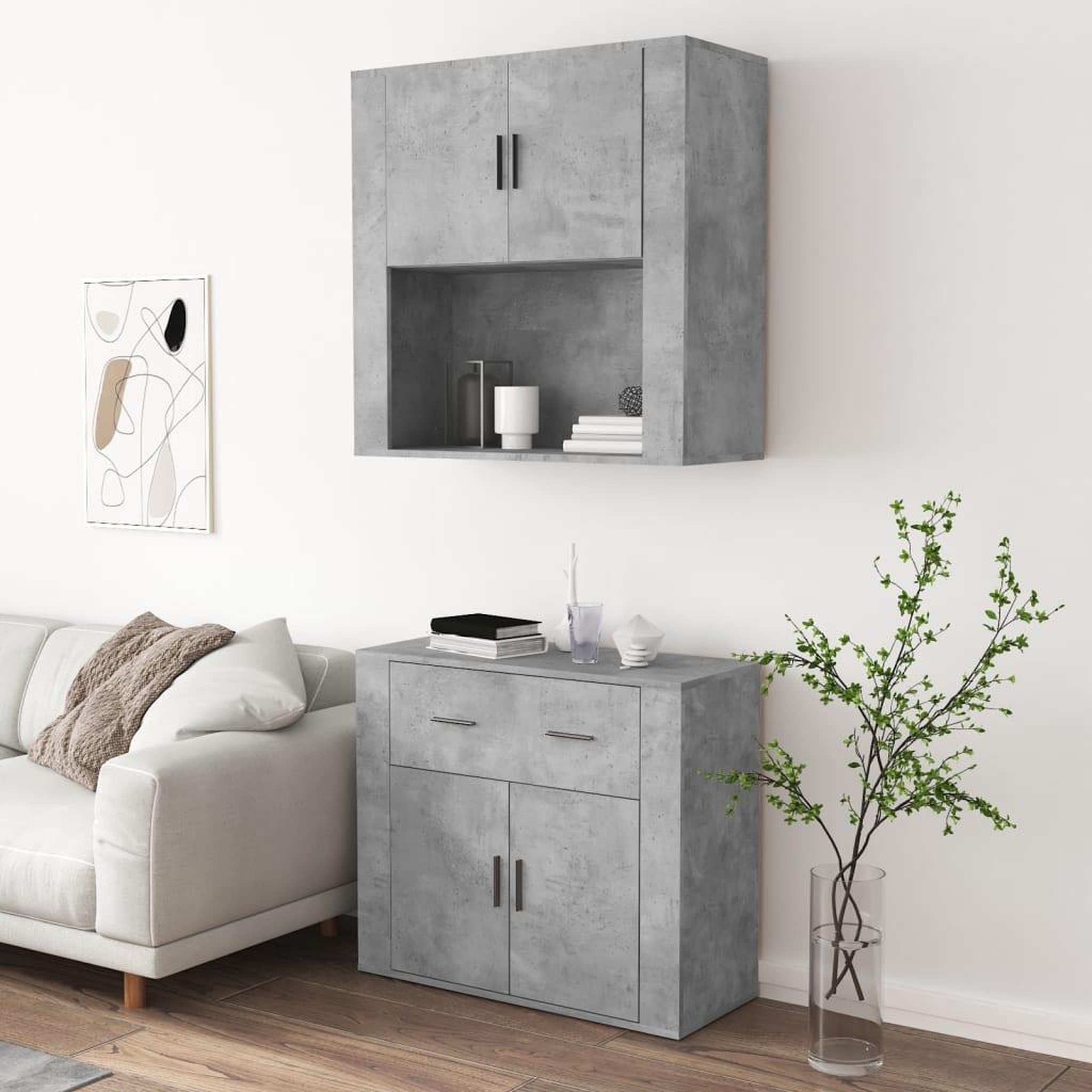 Voir la diapositive 4 : VIDAXL Buffet haut Gris beton Bois d'ingenierie