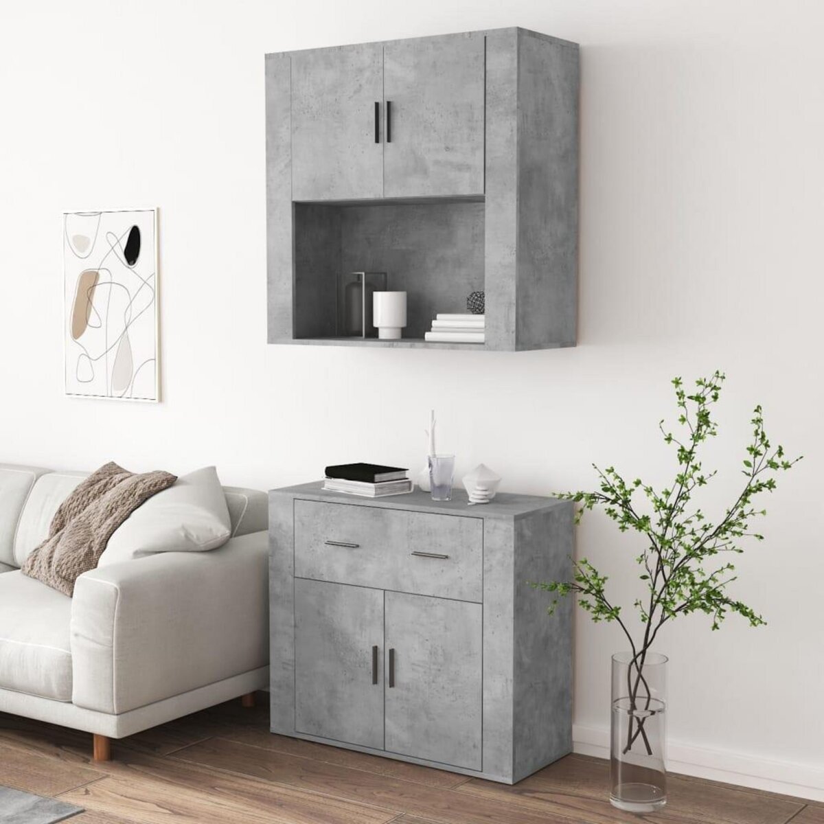 VIDAXL Buffet haut Gris beton Bois d'ingenierie