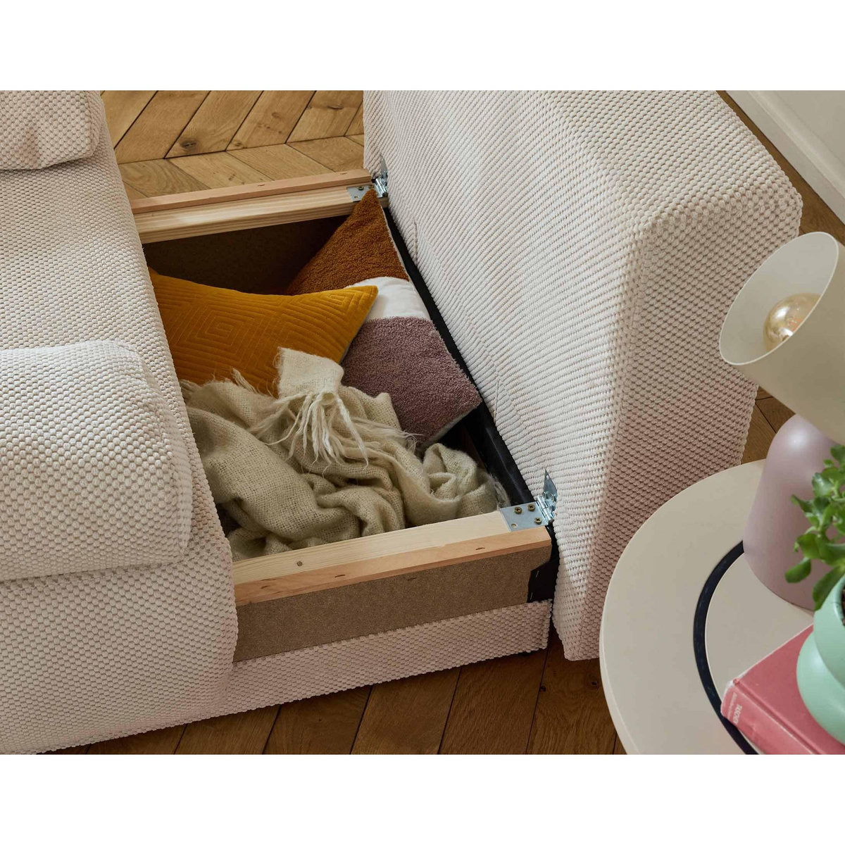 BEST MOBILIER Cristal - fauteuil - convertible avec coffre et grand pouf - en velours texturé