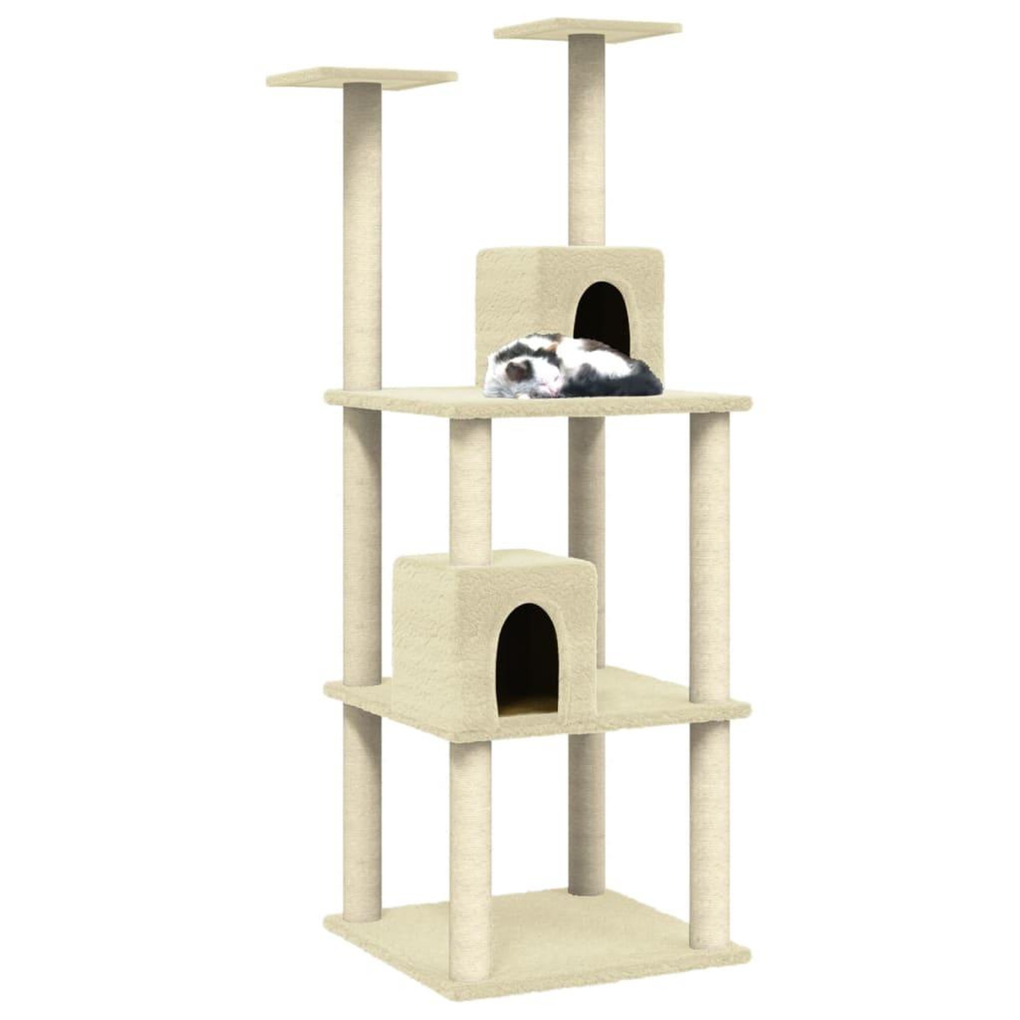 Voir la diapositive 3 : VIDAXL Arbre a chat avec griffoirs en sisal Creme 141 cm