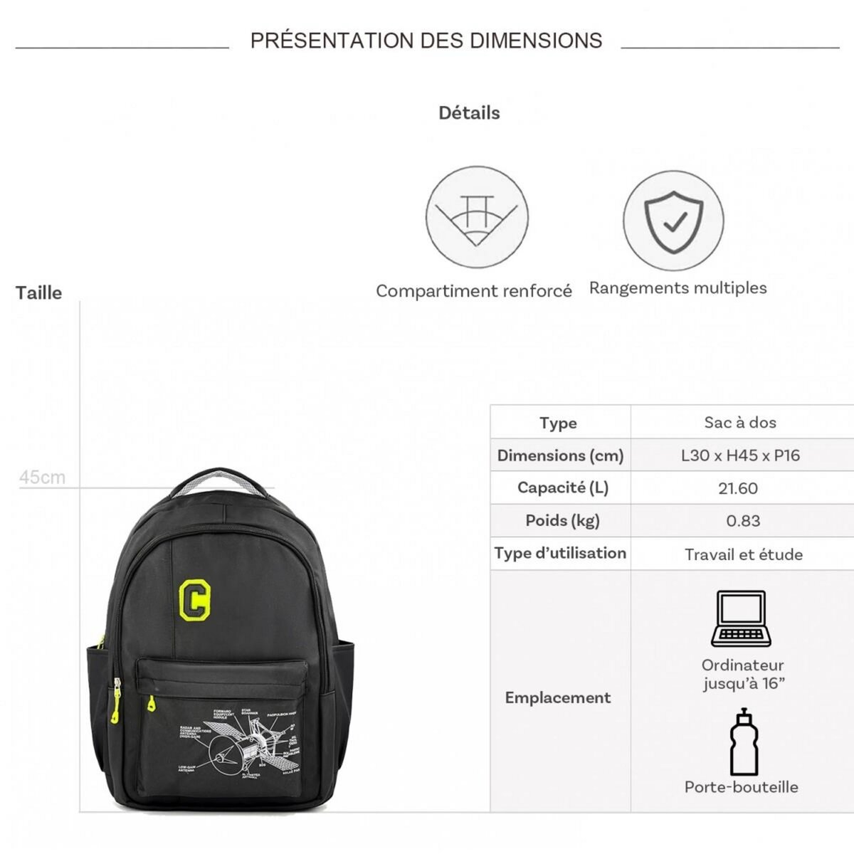 Cactus Sac à dos porte-ordinateur 16