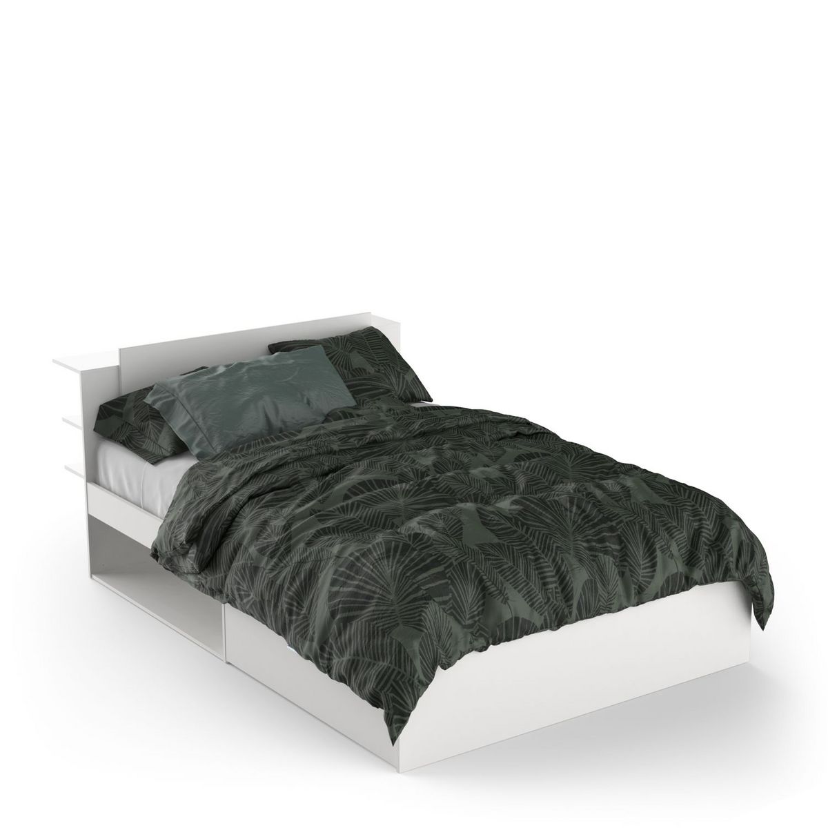 Lit 140x190/200 cm avec rangements 2 tiroirs 2 niches LOREDANA