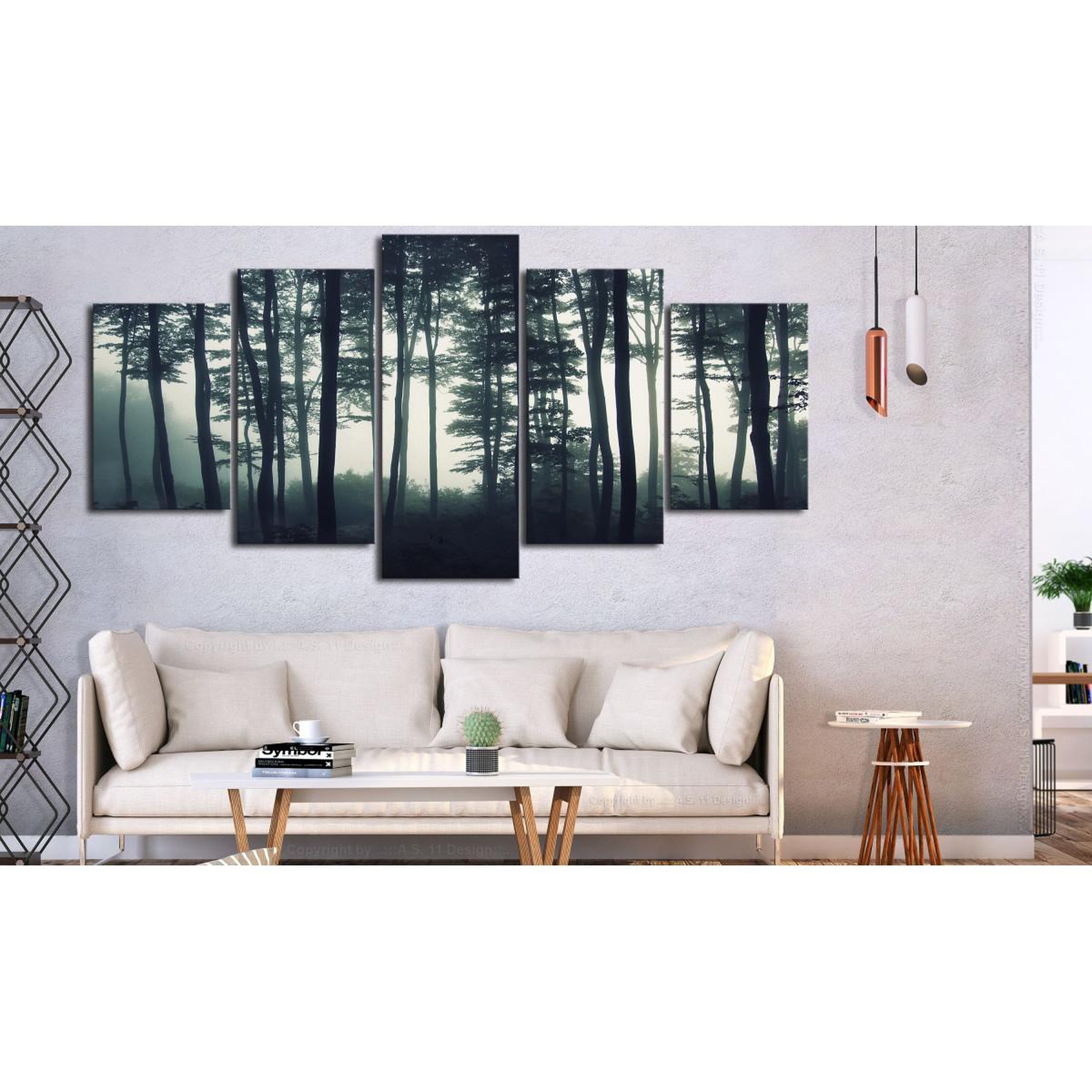 Voir la diapositive 2 : Paris Prix Tableau imprimé 5 panneaux  dark forest wide