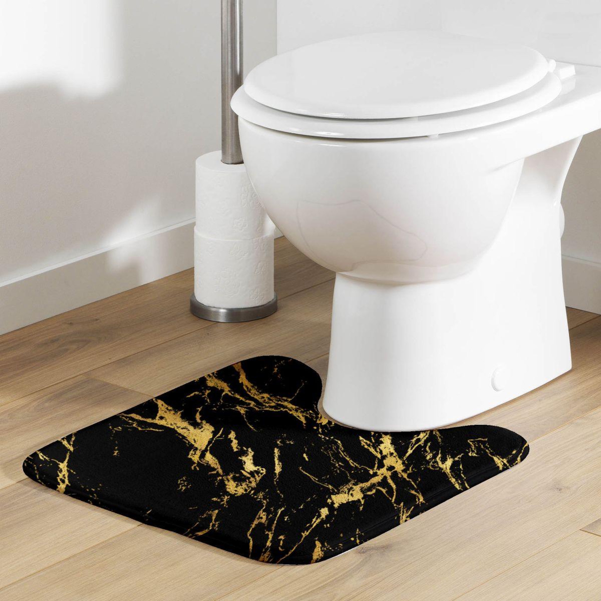 Voir la diapositive 4 : Douceur d'Intérieur Tapis contour wc imprimé  aquamarbre  45cm noir & or