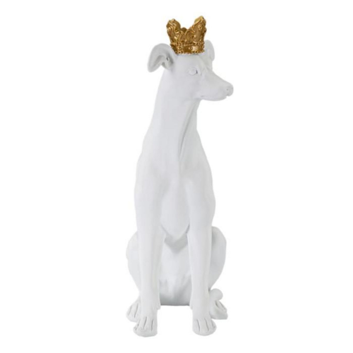 Paris Prix Statuette Déco Chien  Couronne  33cm Blanc