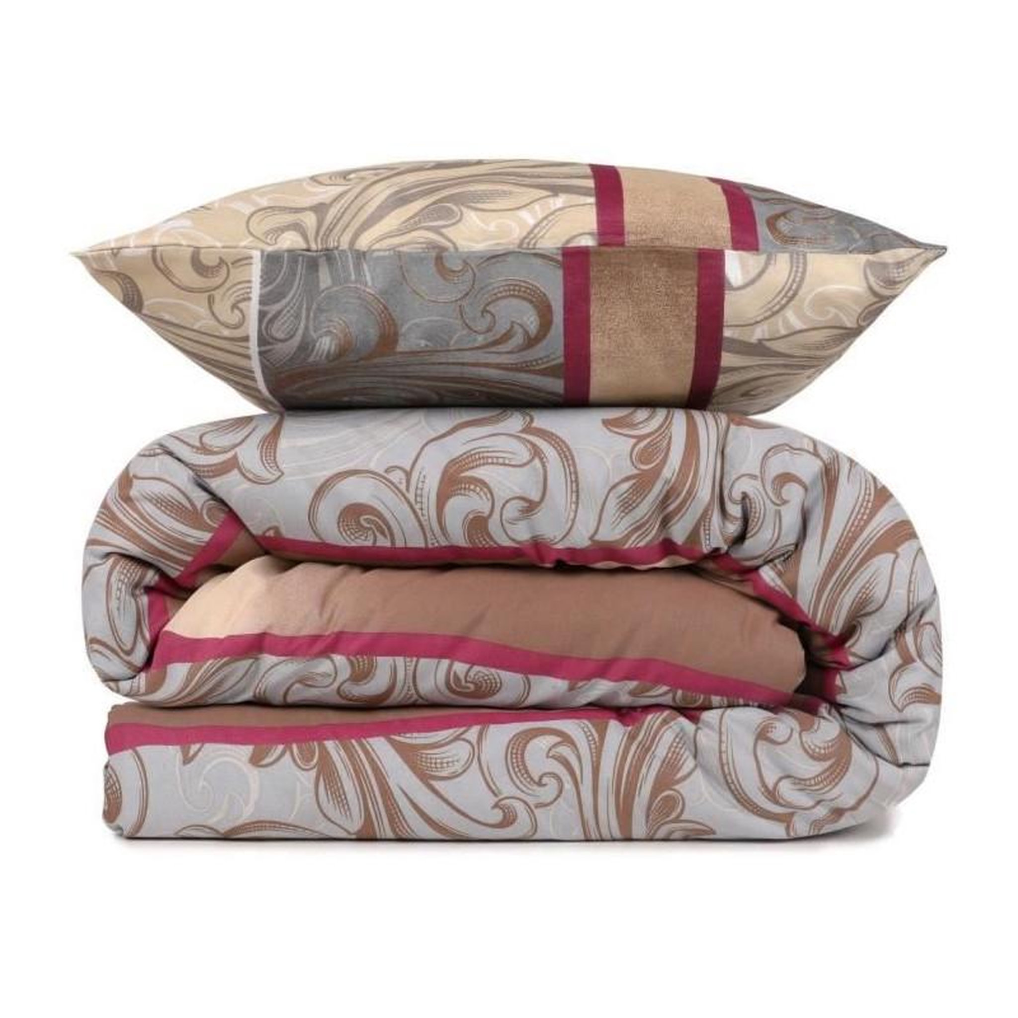 Voir la diapositive 3 : GENERIQUE Parure de lit - 1 housse de couette 220 x 240 cm + 2 taies d'oreiller 60 x 60 cm - 65% coton, 35% polyester - Gris