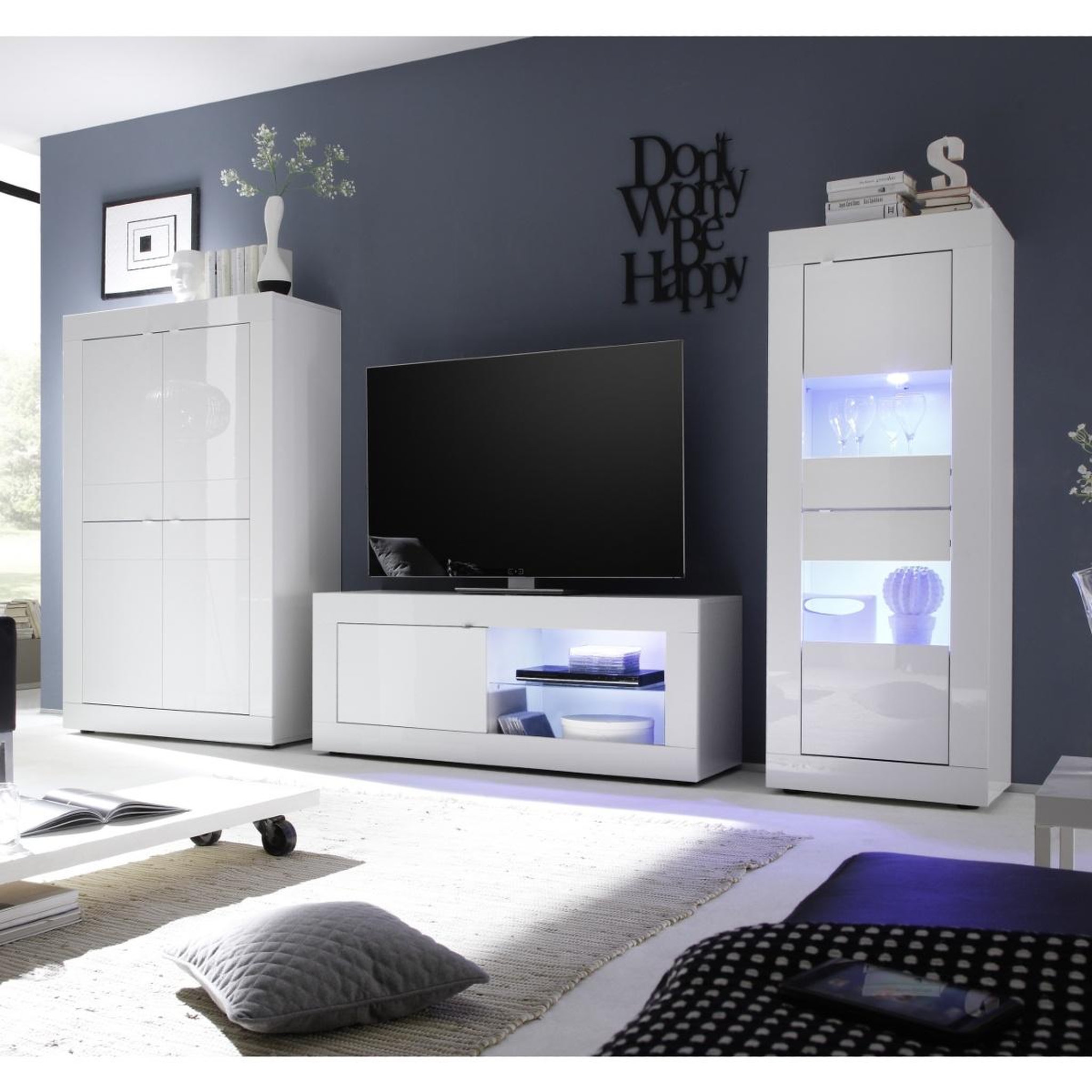 Voir la diapositive 6 : JLC KREATION Vitrine moderne blanc laqué 1 porte CALIA
