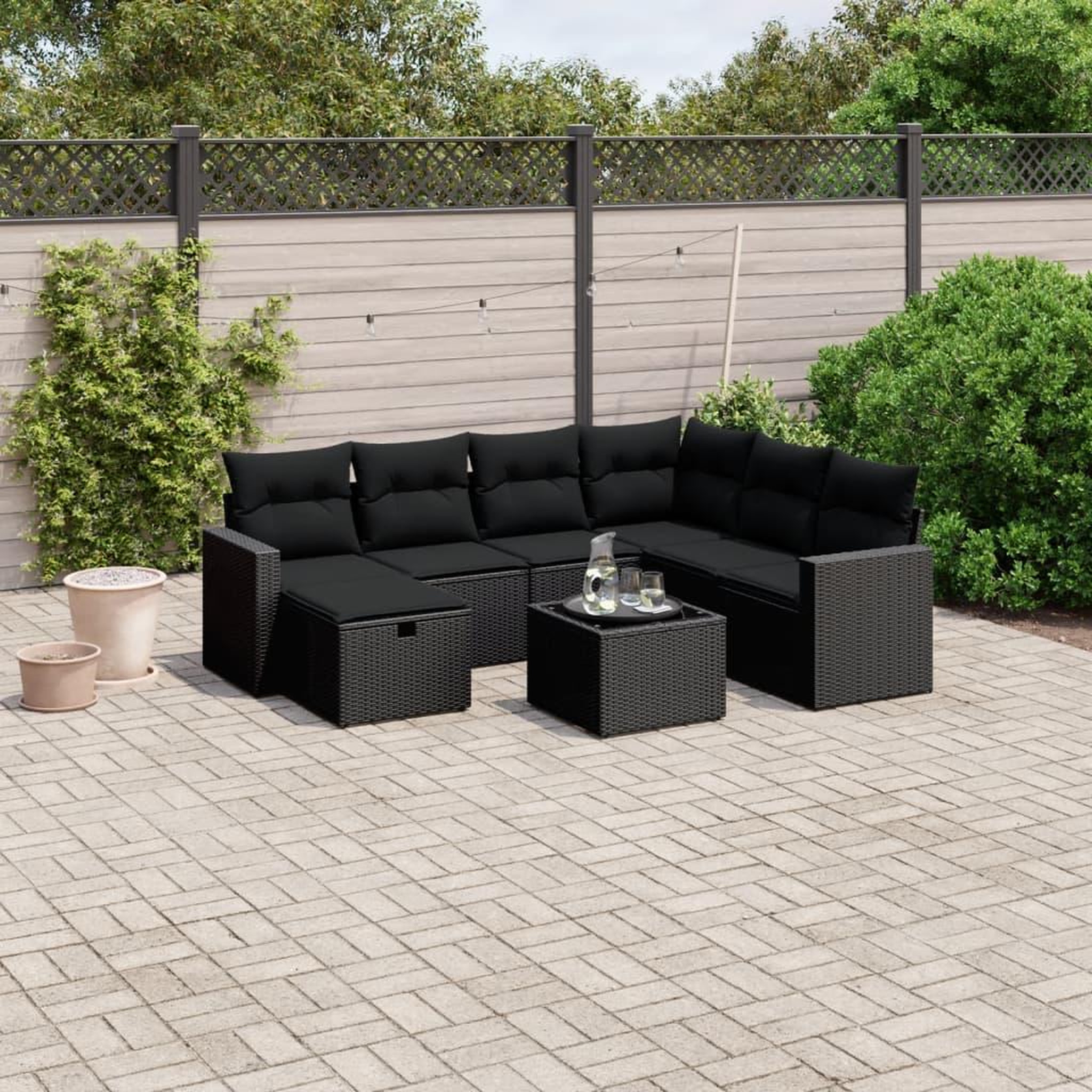 VIDAXL Salon de jardin 8 pcs avec coussins noir resine tressee