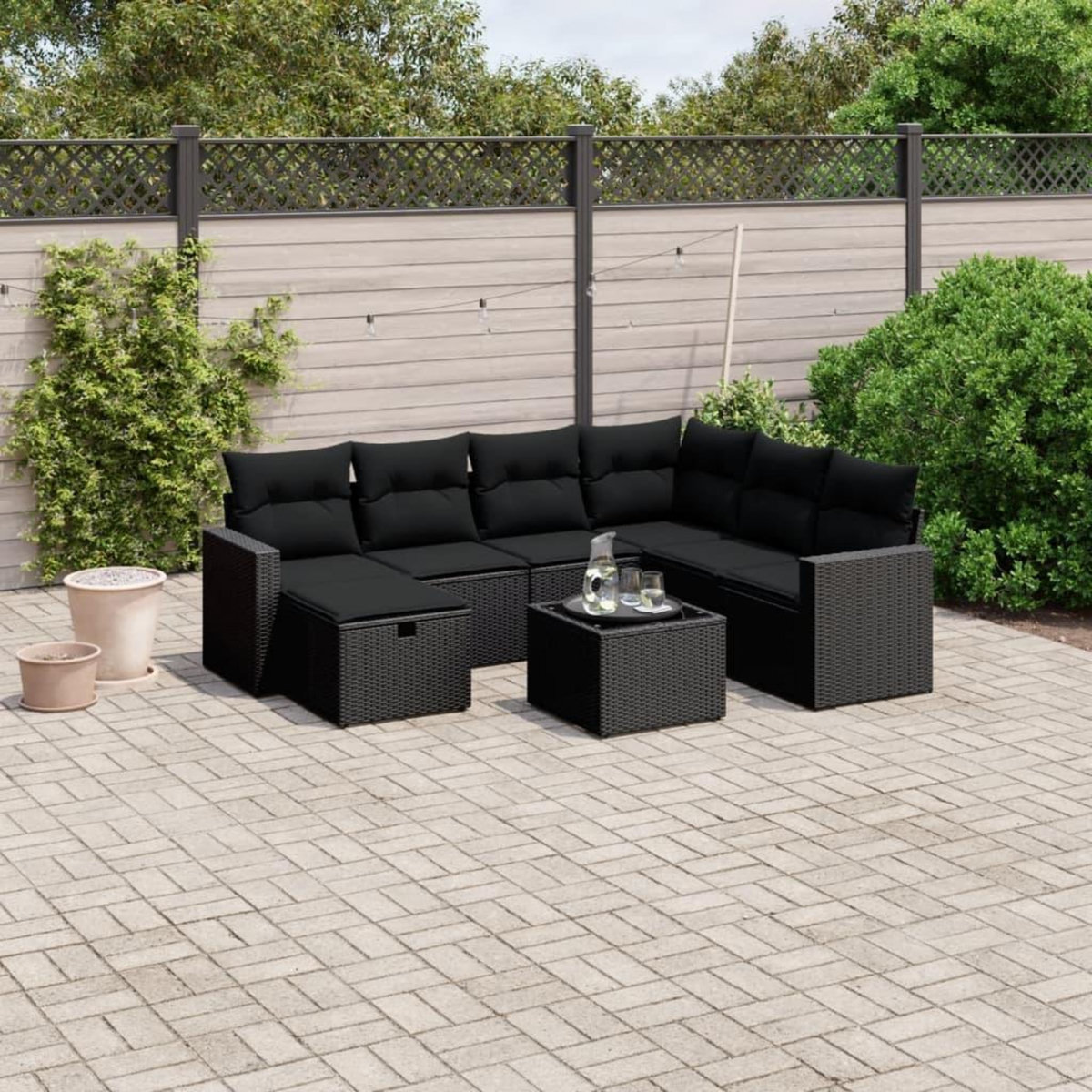 VIDAXL Salon de jardin 8 pcs avec coussins noir resine tressee