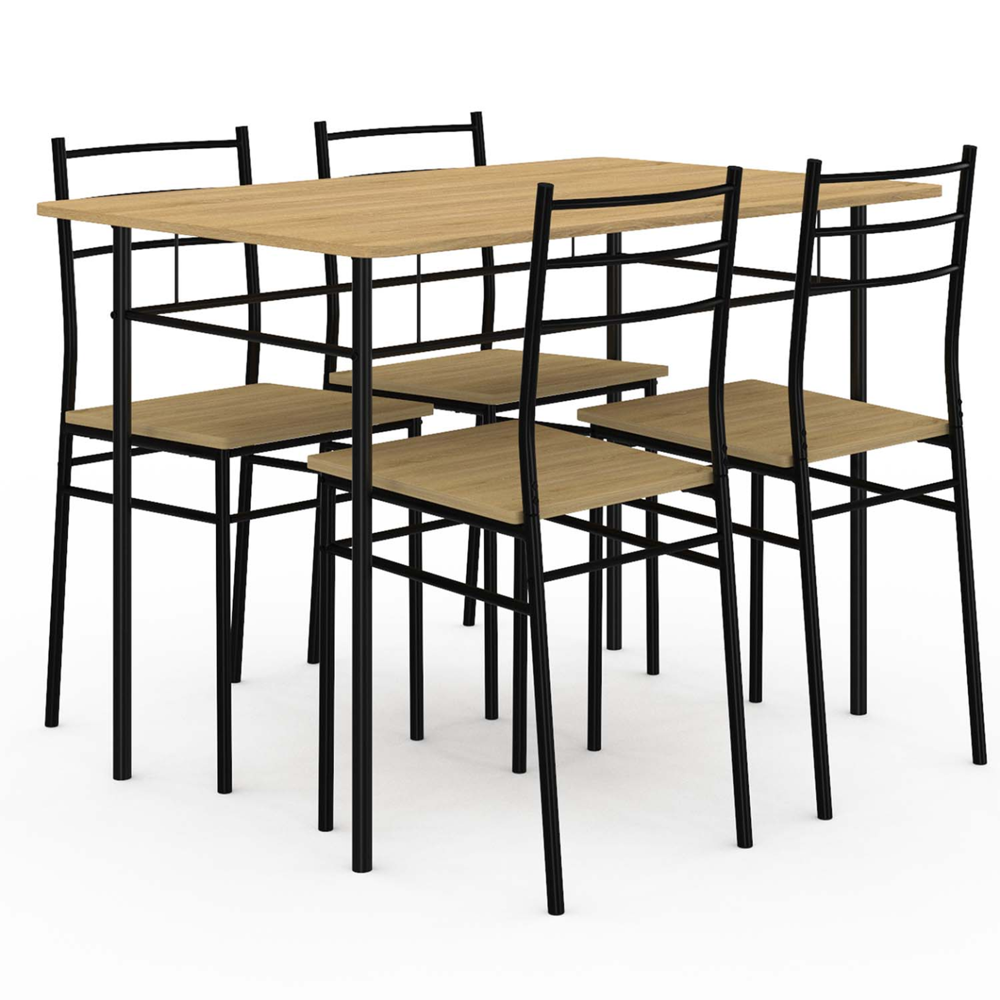 ID MARKET Ensemble table angie 4 personnes + 4 chaises bois et métal noir