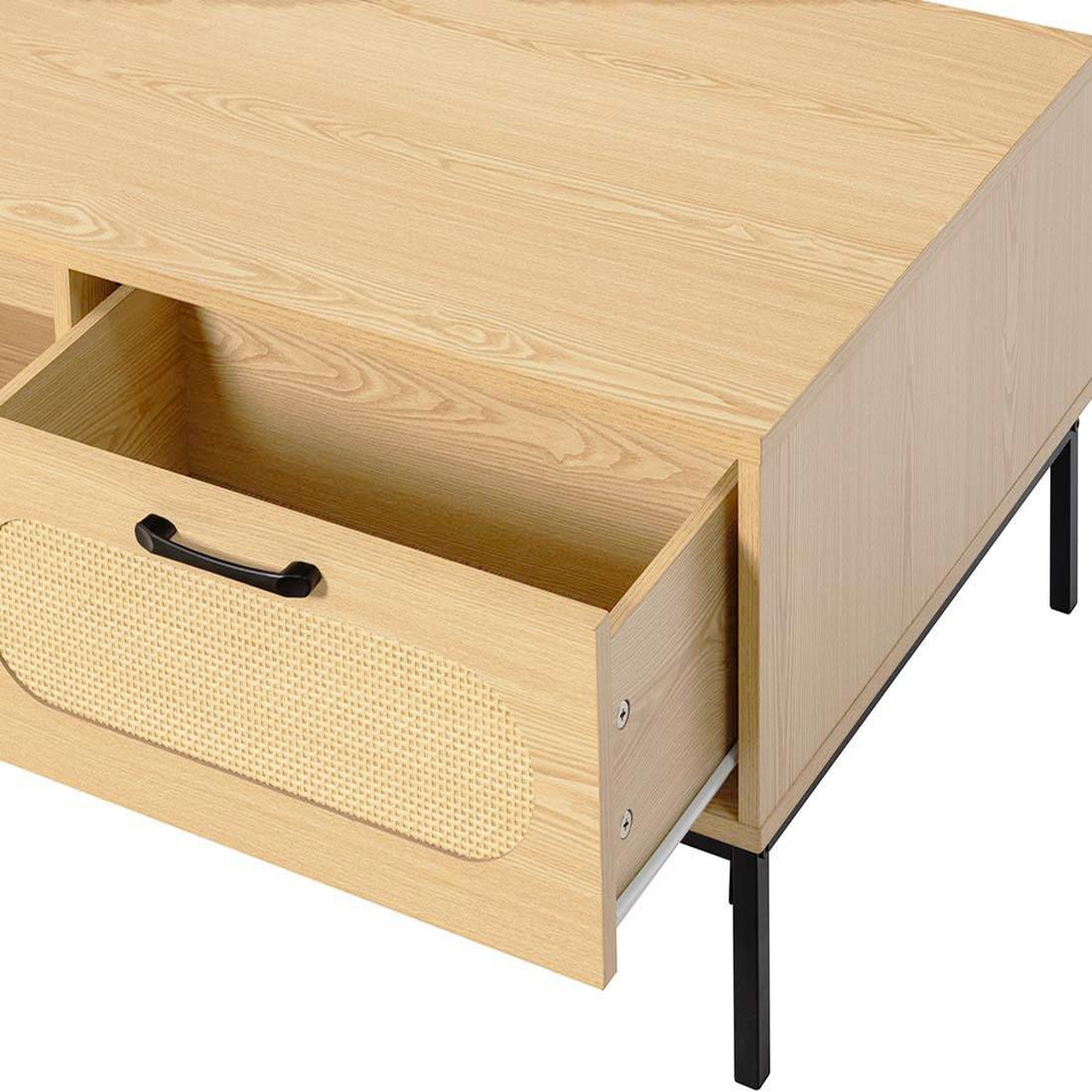 Voir la diapositive 5 : BEST MOBILIER Nagato - table basse - cannage et effet bois - 1 tiroir et 1 niche - 110 cm